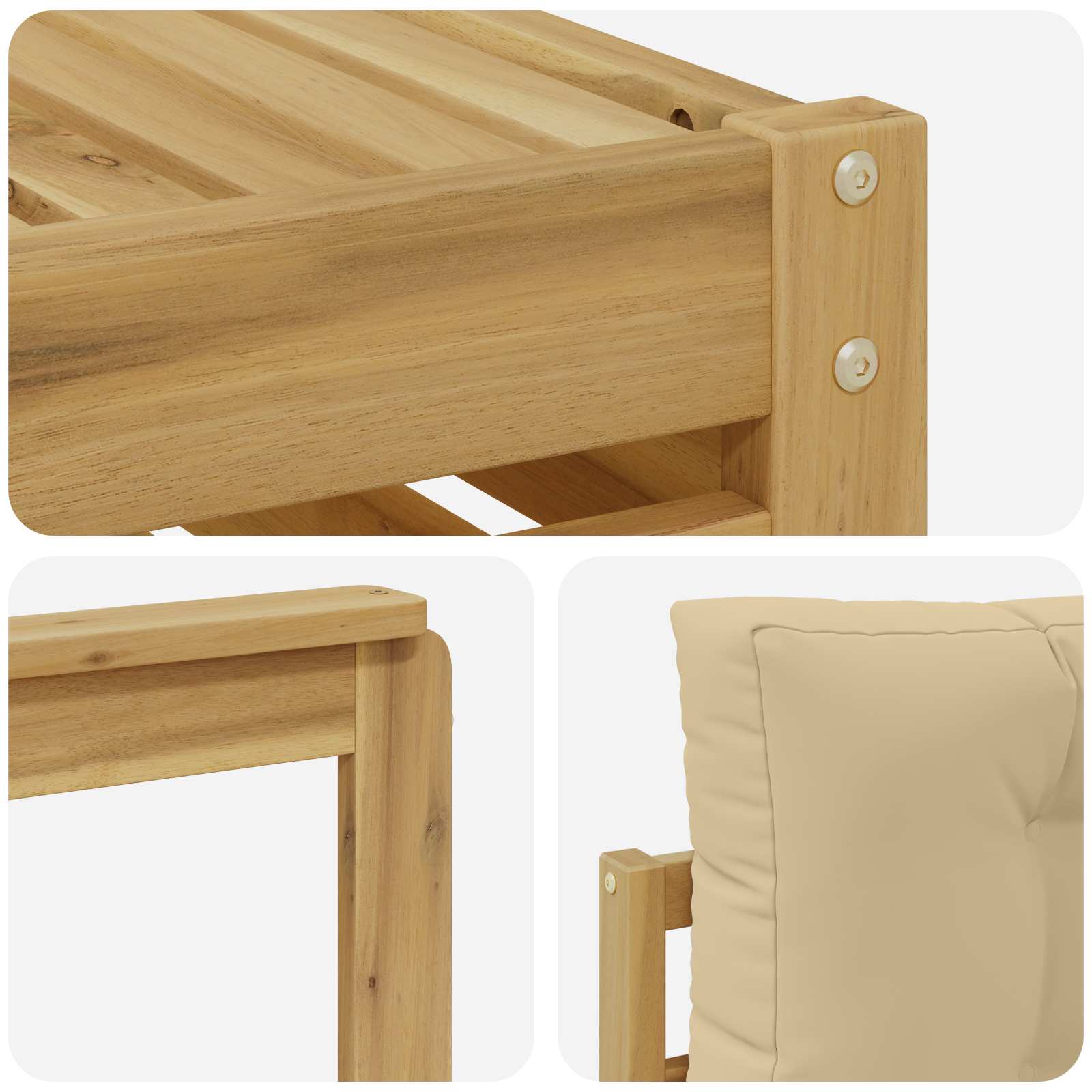 Set vanjskih sofa 6 kom. Bijela i bež Čvrsto drvo akacije