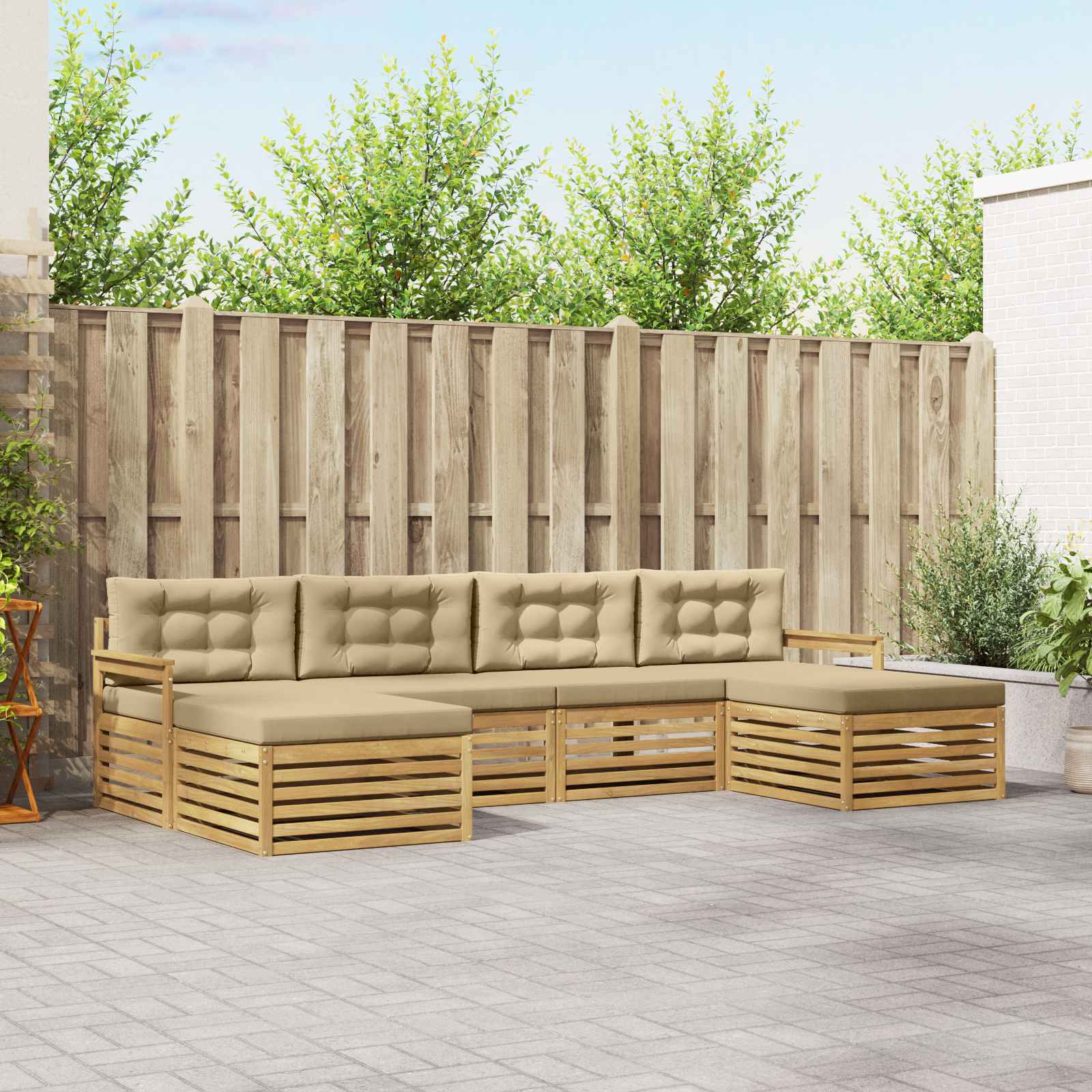 Set vanjskih sofa 6 kom. Bijela i bež Čvrsto drvo akacije
