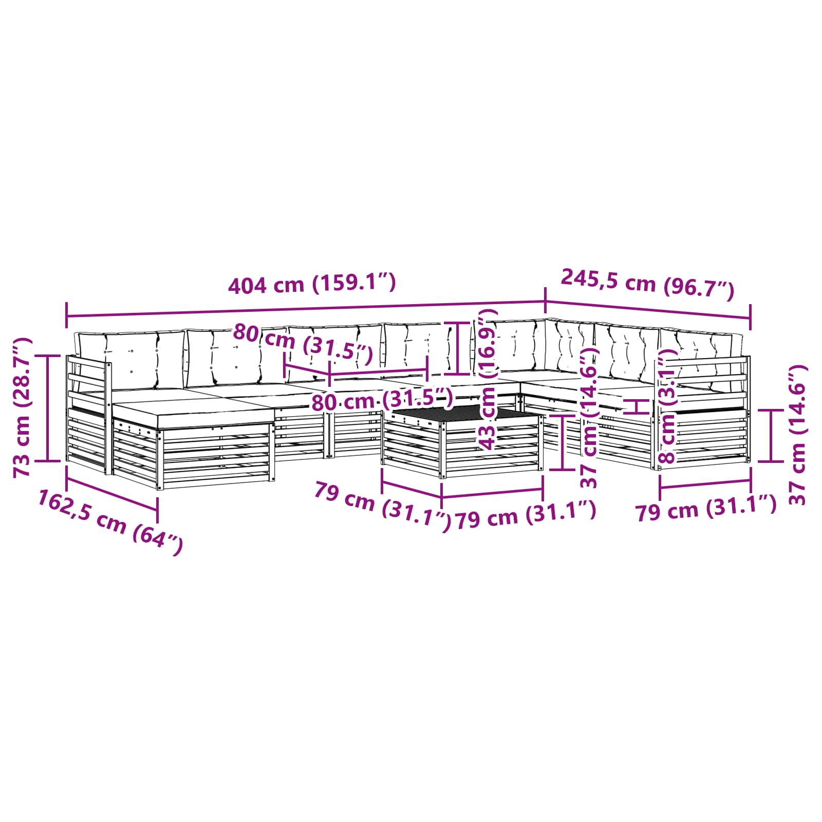 Set vanjskih sofa s jastukom 9 pcs Bijela i antracit Poliester