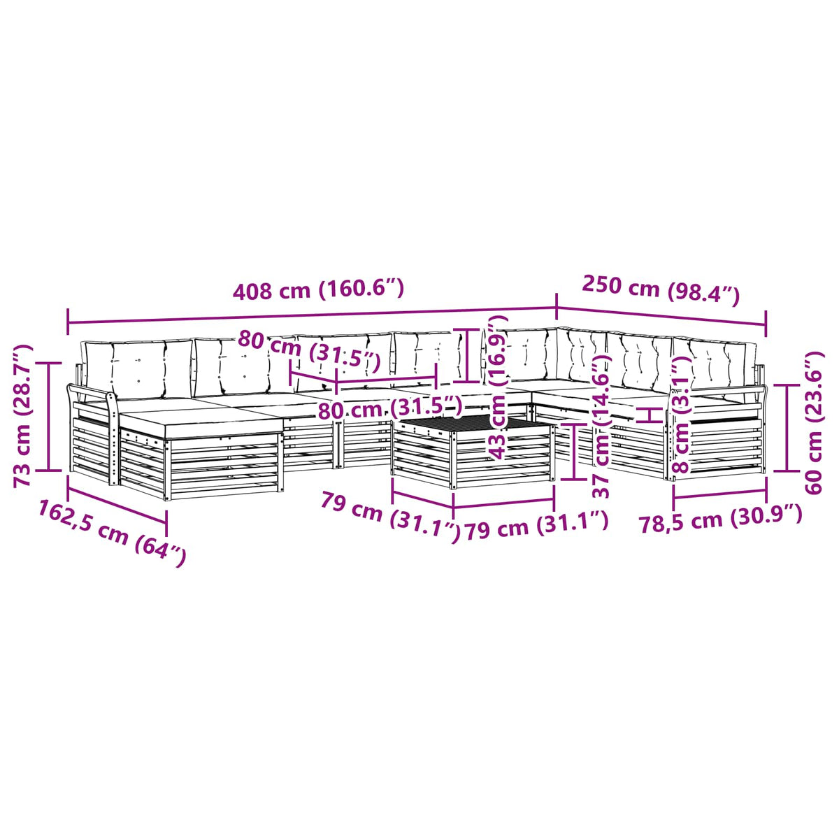 Set vanjskih sofa 9 kom. Bijela i antracit Čvrsto drvo akacije