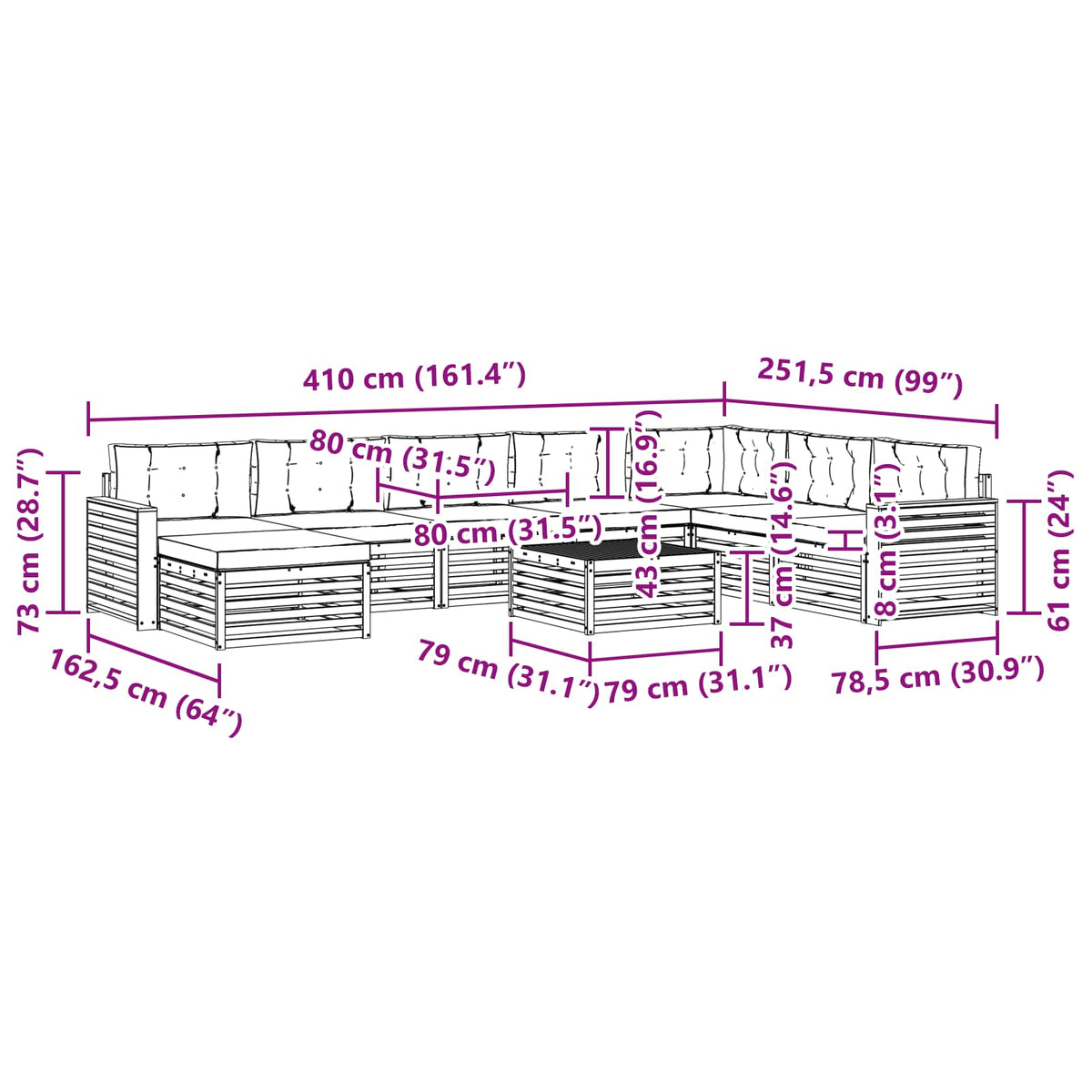 Set vanjskih sofa 9 kom. Bijela i antracit Čvrsto drvo akacije