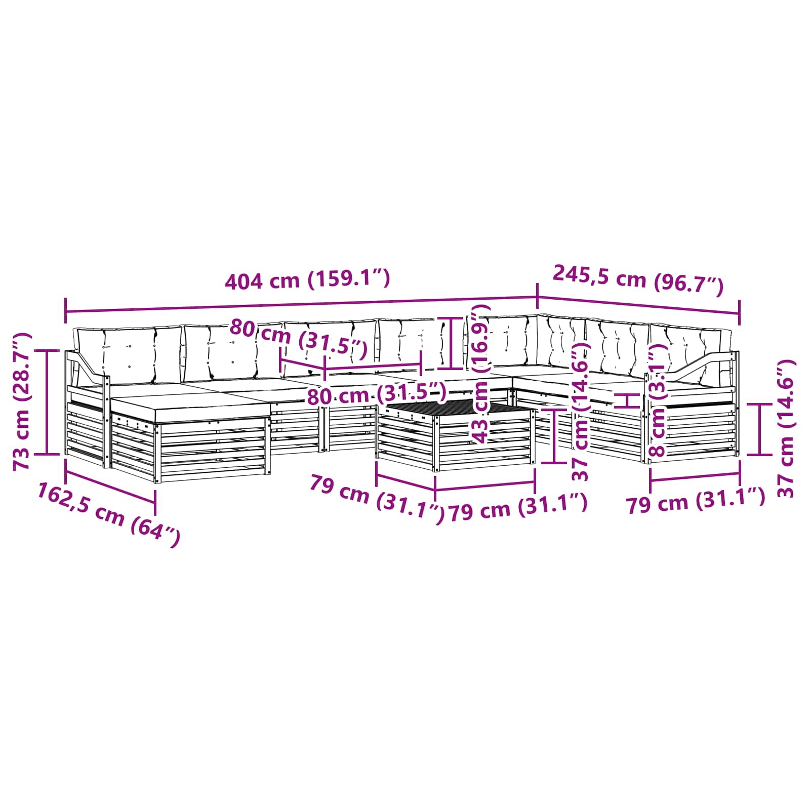 Set vanjskih sofa s jastukom 9 pcs Bijela i antracit Poliester