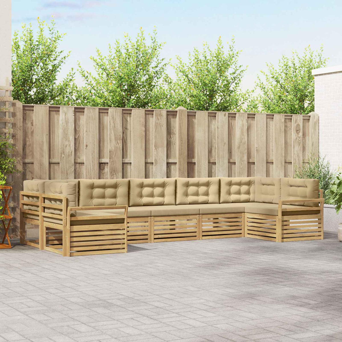 Set vanjskih sofa 7 kom. Bijela i bež Čvrsto drvo akacije 404 x 170,5 x 73 cm