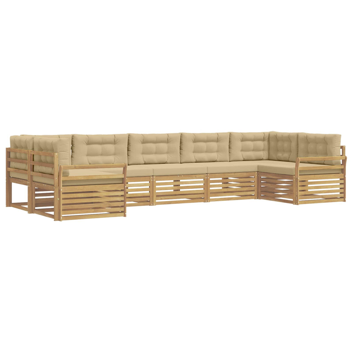 Set vanjskih sofa 7 kom. Bijela i bež Čvrsto drvo akacije 404 x 170,5 x 73 cm