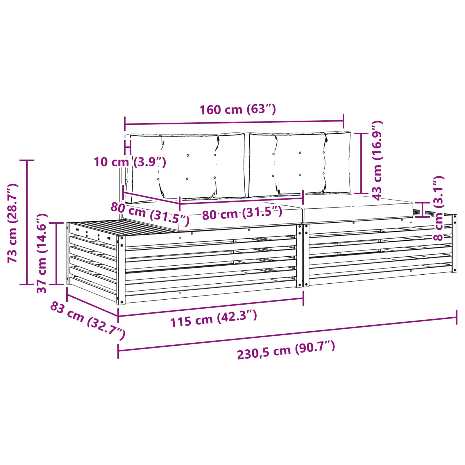 2 pcs Set vanjskih sofa Bijela
