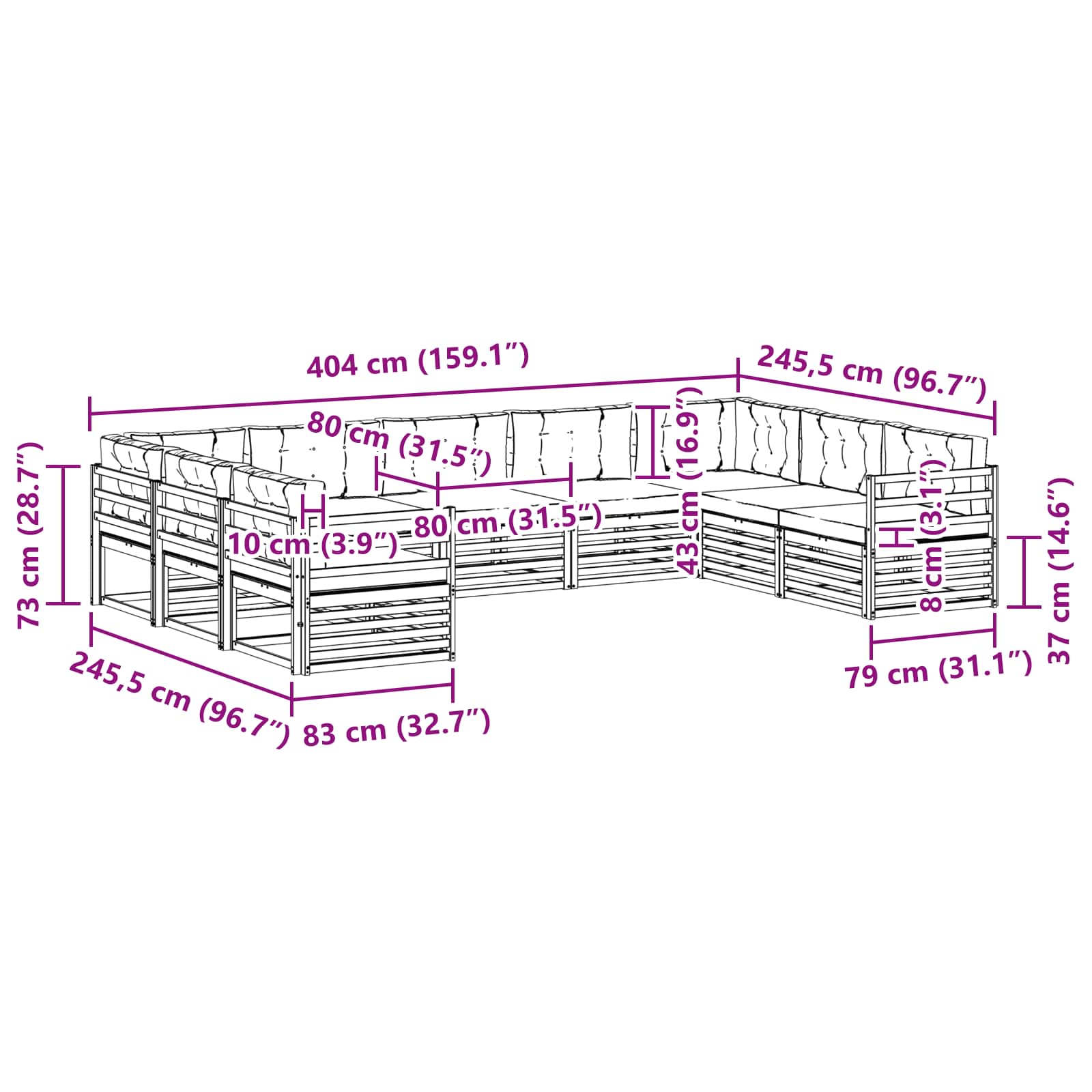 Set vanjskih sofa 9 pcs Bijela i bež 404 x 245,5 x 73 cm