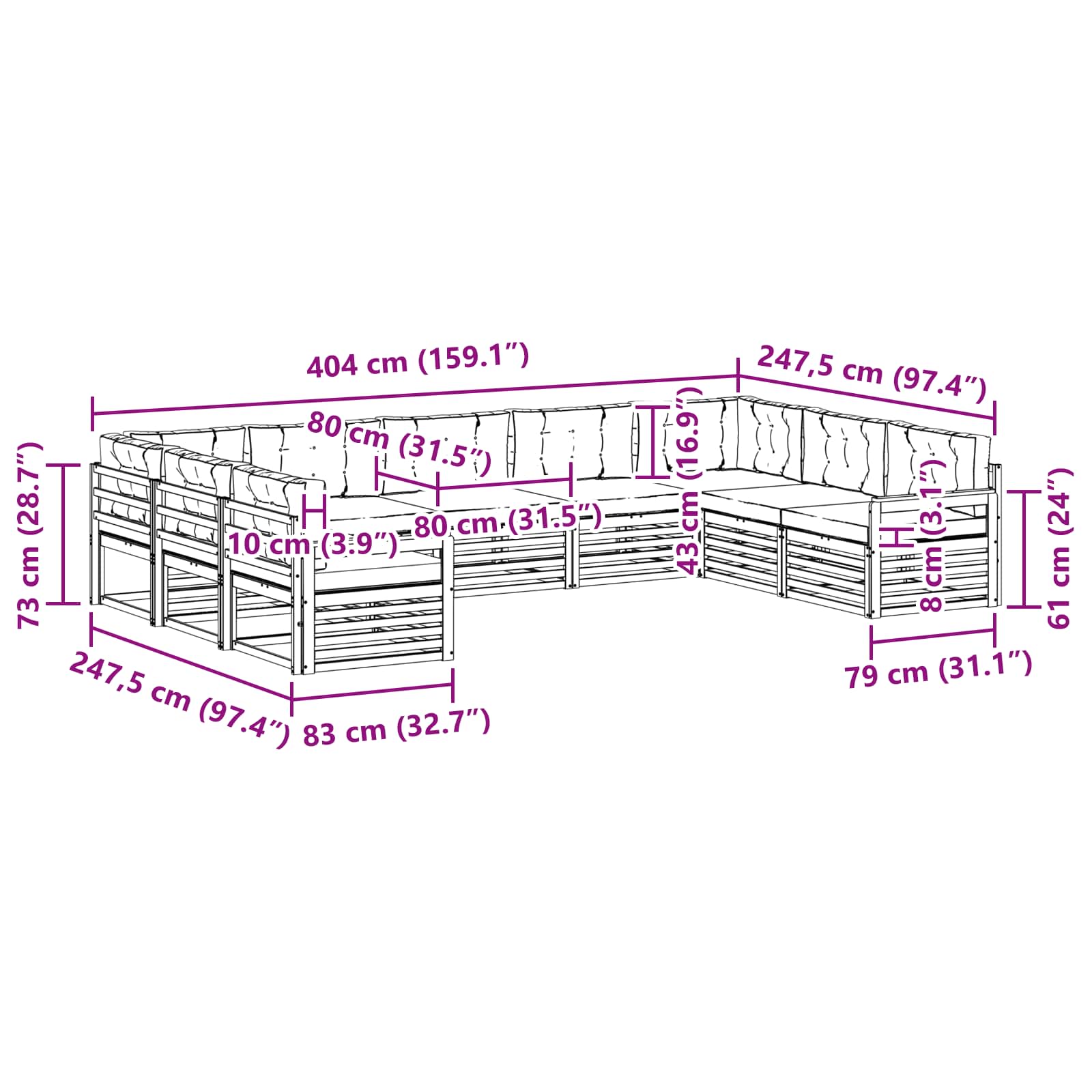 Set vanjskih sofa 9 pcs Bijela i krem Čvrsto drvo akacije