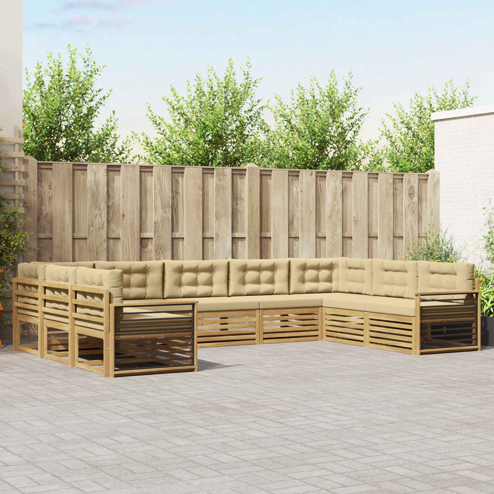 Set vanjskih sofa 9 pcs Bijela i bež Čvrsto drvo akacije