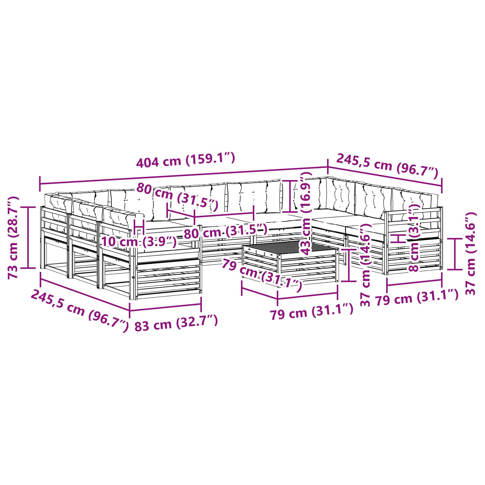Set vanjskih sofa s jastukom 10 pcs Bijela i krem Poliester
