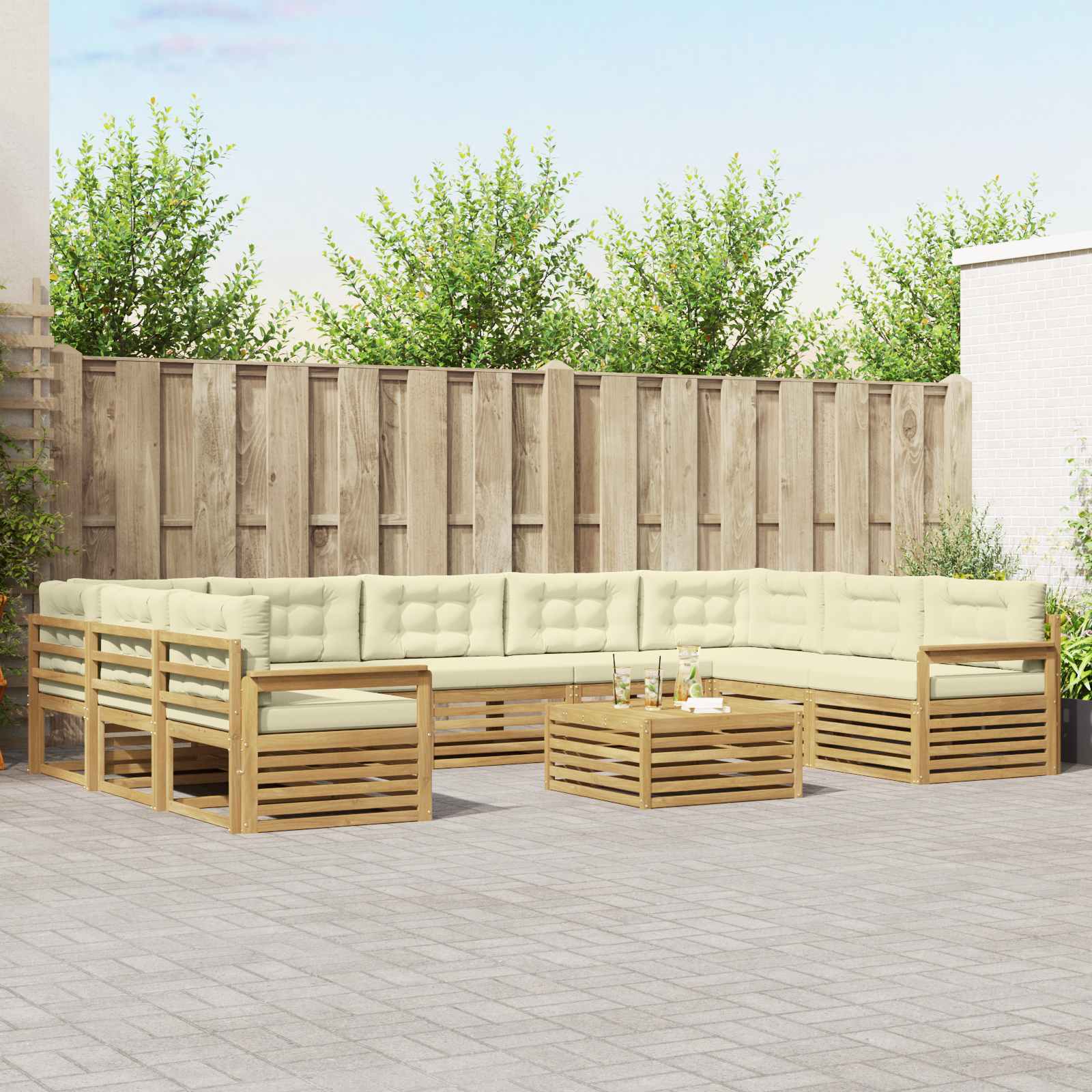 Set vanjskih sofa 10 kom. Bijela i krem Čvrsto drvo akacije