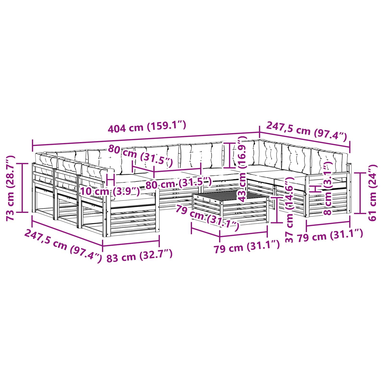 Set vanjskih sofa 10 pcs Bijela i antracit Čvrsto drvo akacije
