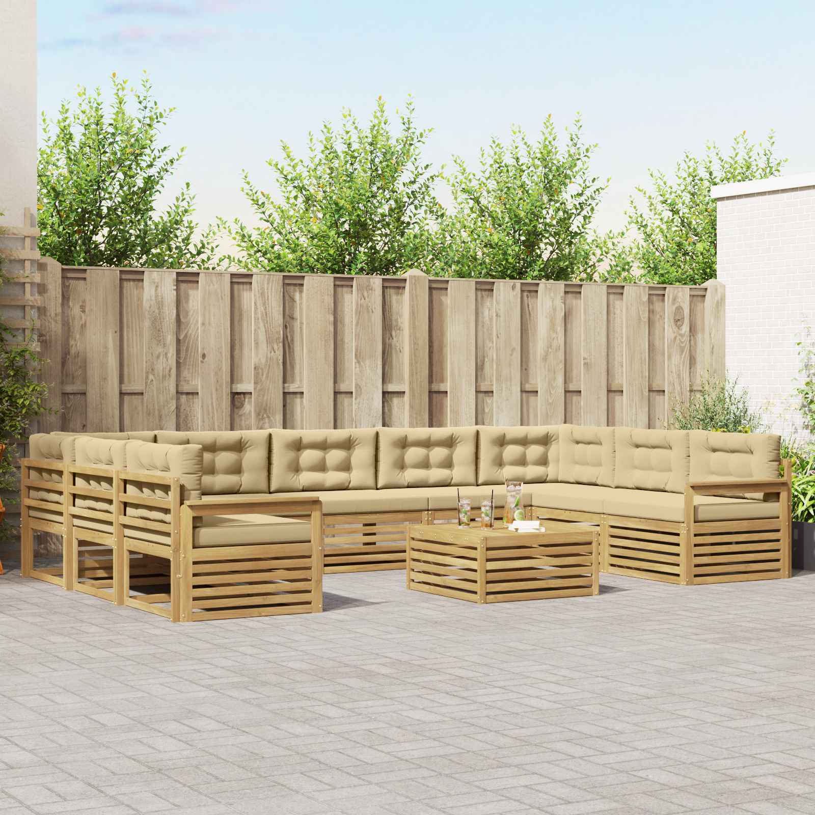 Set vanjskih sofa 10 kom. Bijela i bež Čvrsto drvo akacije