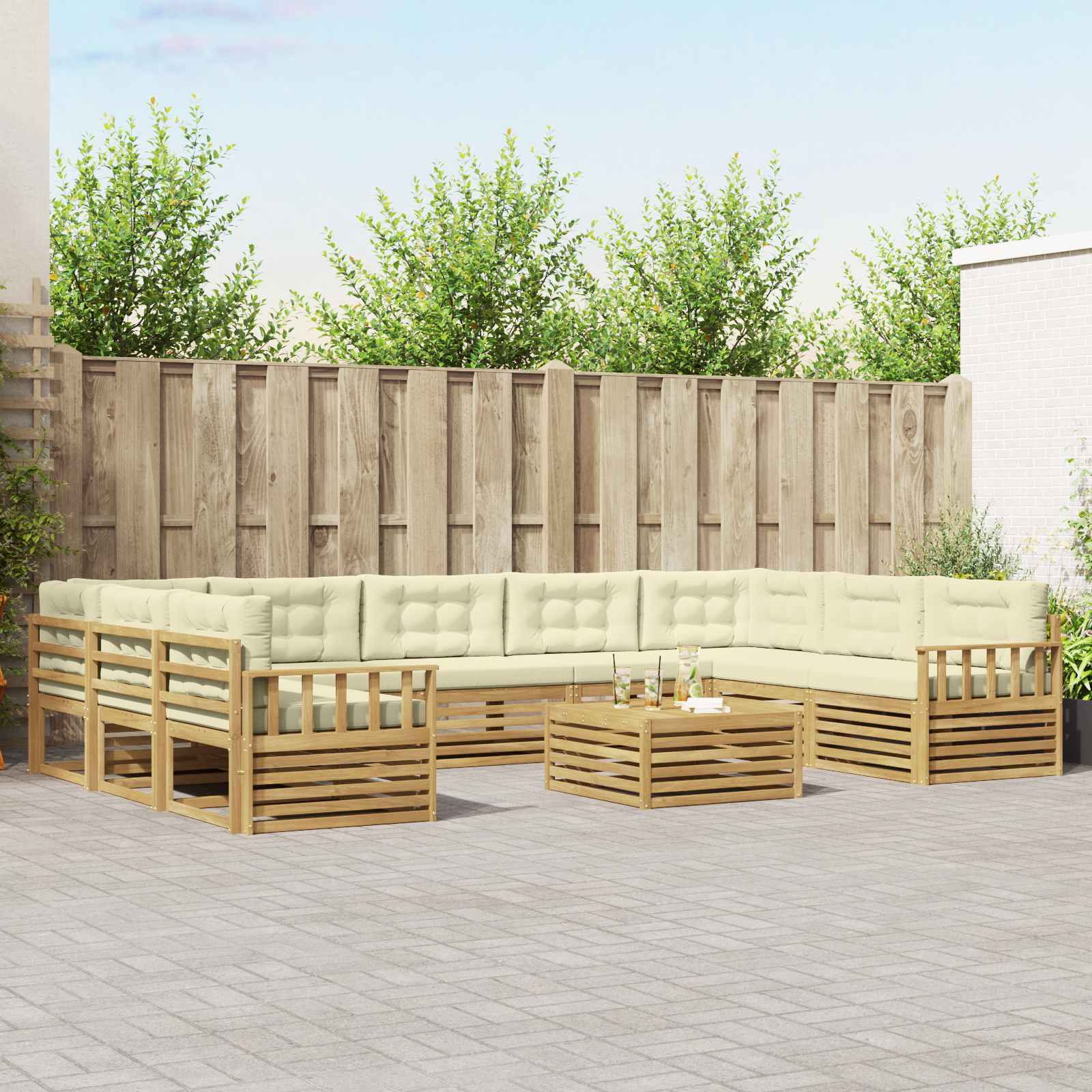 Set vanjskih sofa 10 pcs Bijela i krem Čvrsto drvo akacije