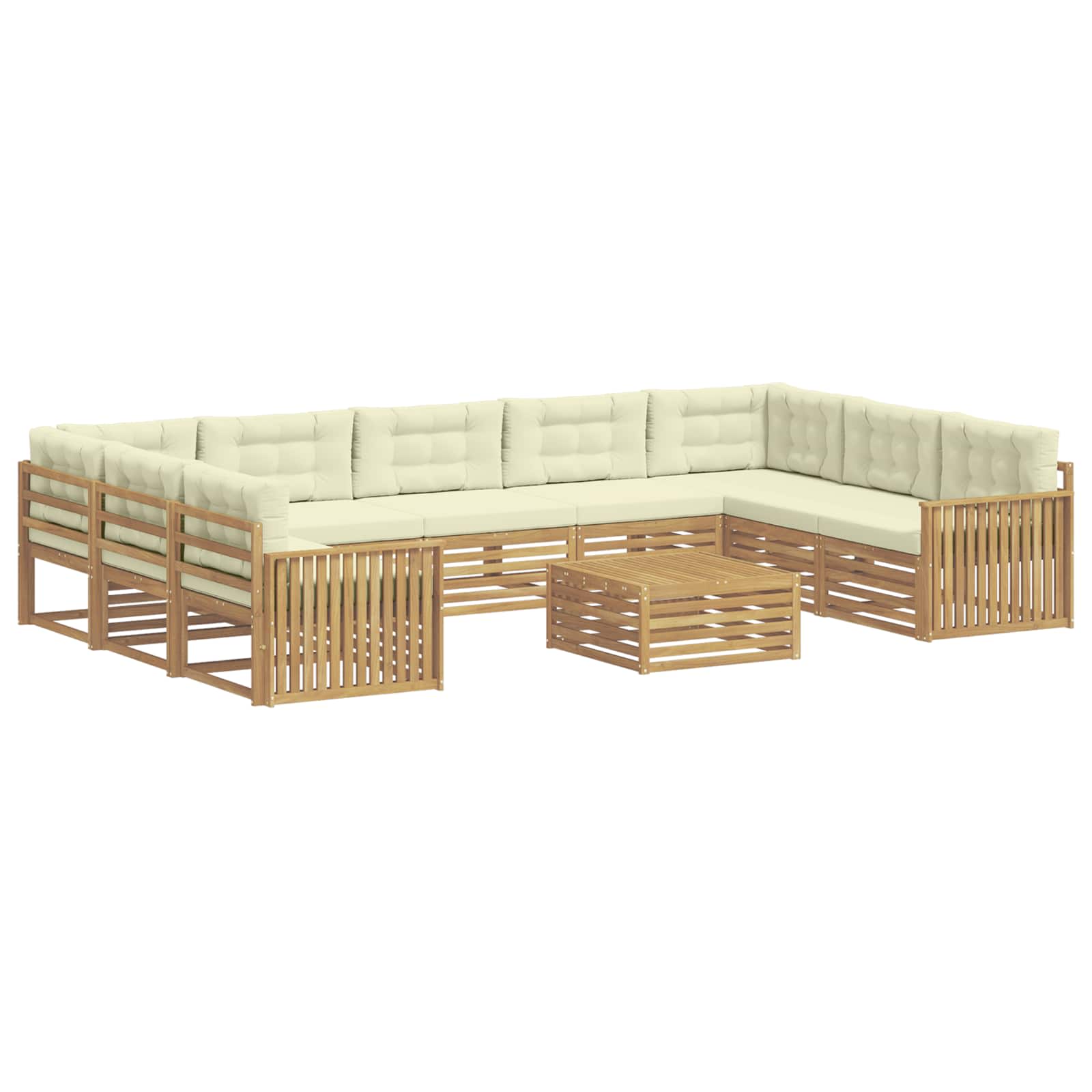 Set vanjskih sofa 10 kom. Bijela i krem Čvrsto drvo akacije