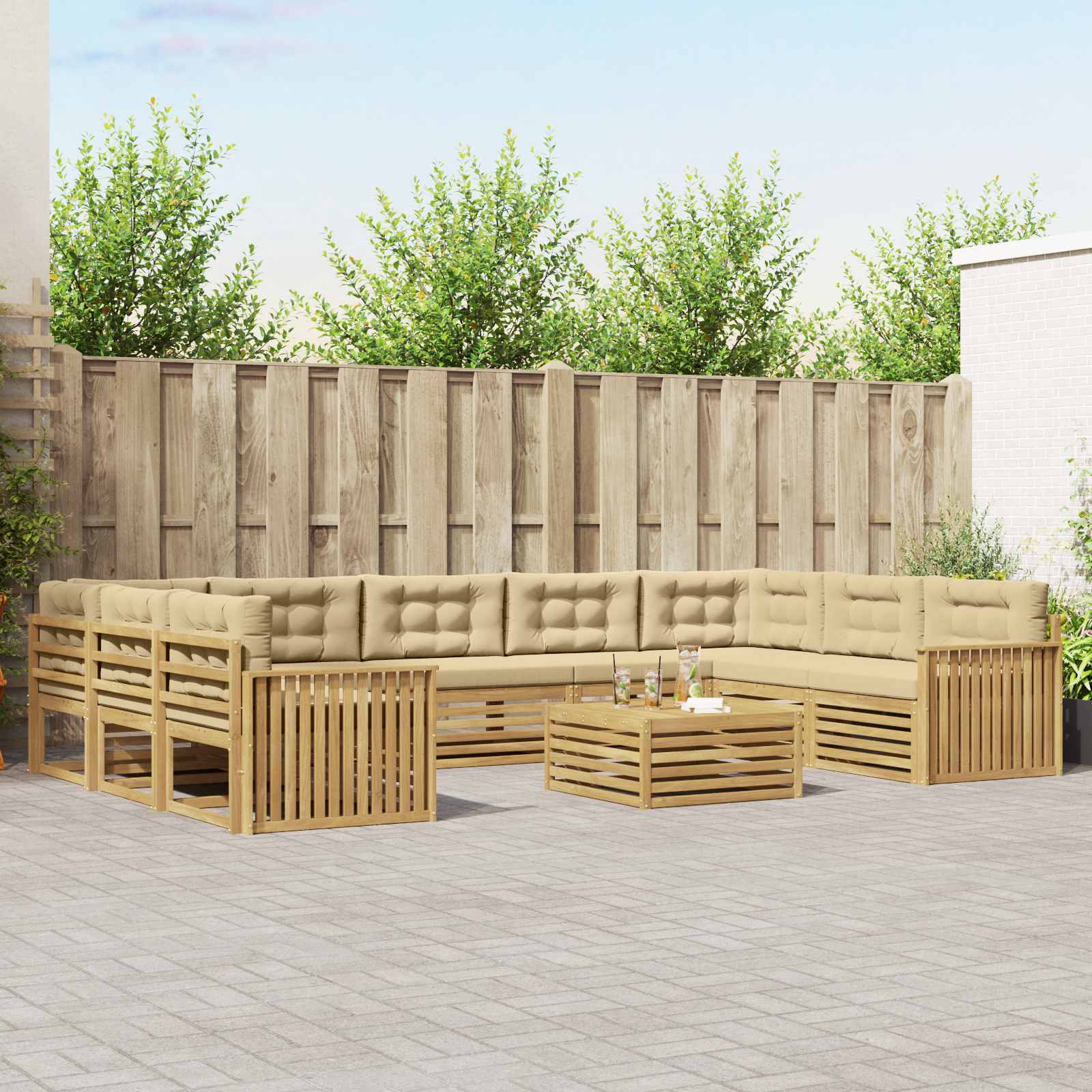 Set vanjskih sofa 10 kom. Bijela i bež Čvrsto drvo akacije