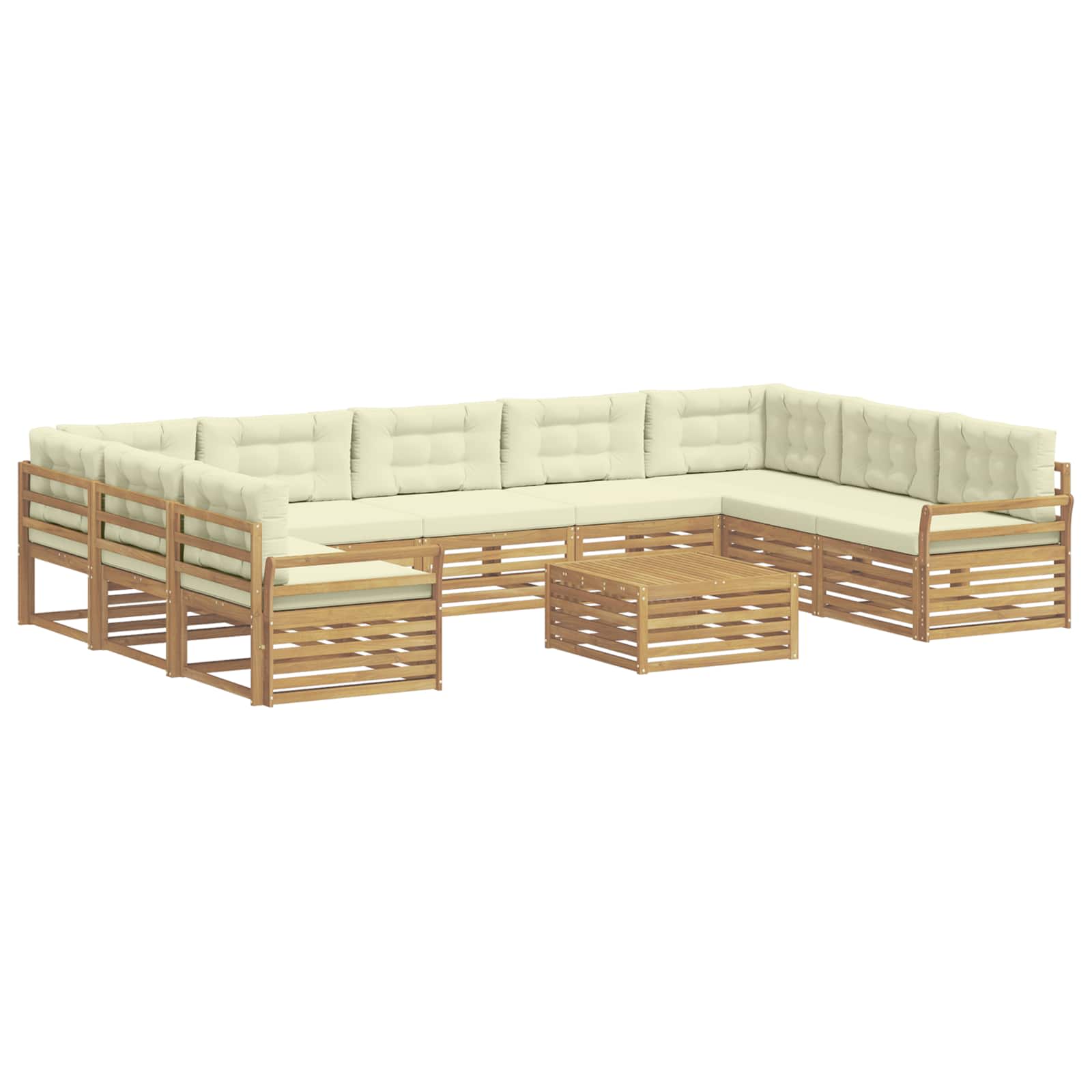 Set vanjskih sofa 10 kom. Bijela i krem Čvrsto drvo akacije