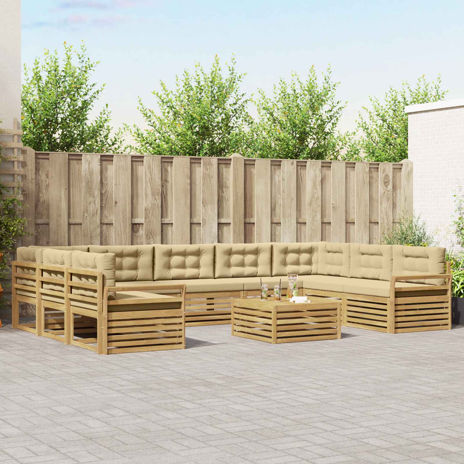 Set vanjskih sofa 10 kom. Bijela i bež Čvrsto drvo akacije