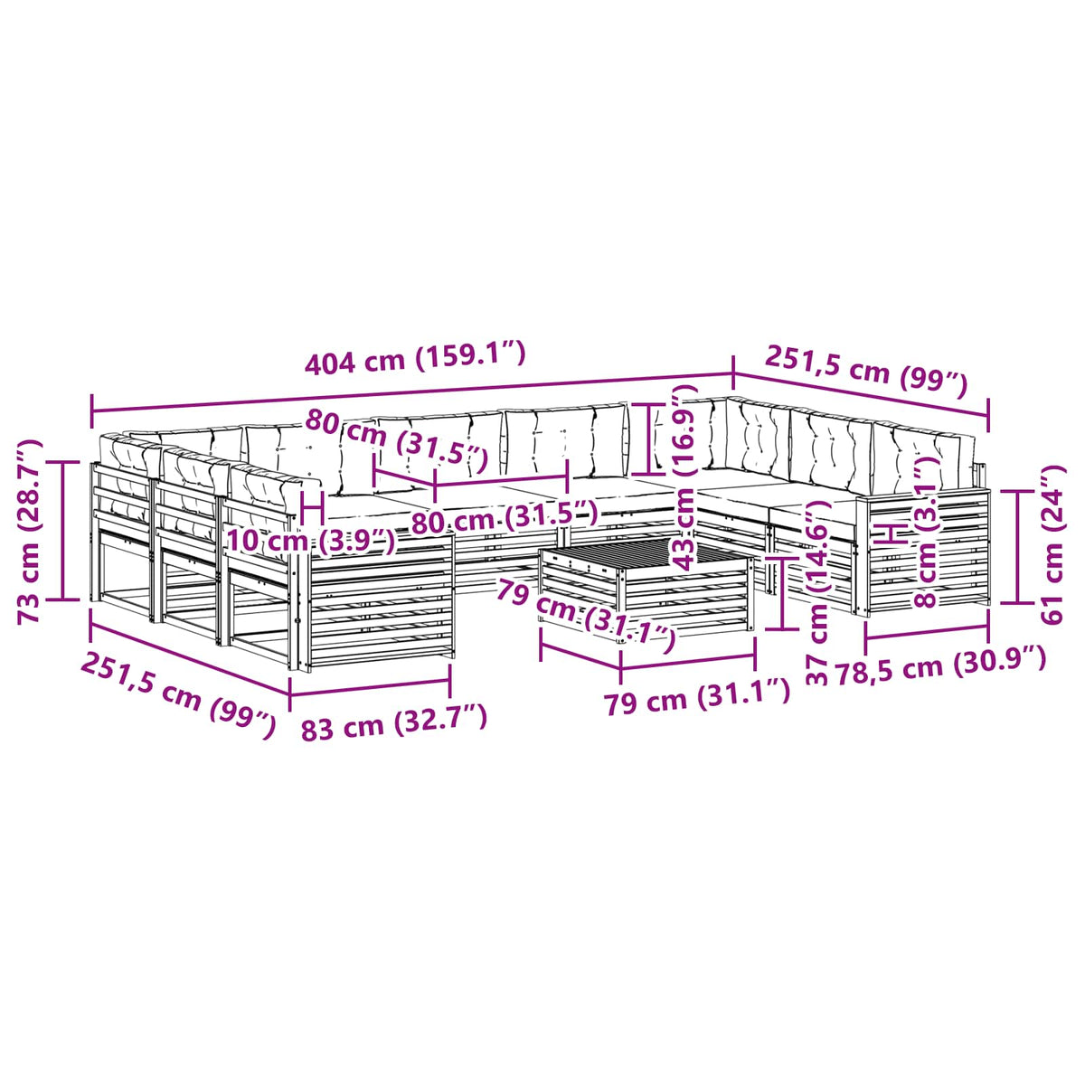 Set vanjskih sofa 10 kom. Bijela i bež Čvrsto drvo akacije