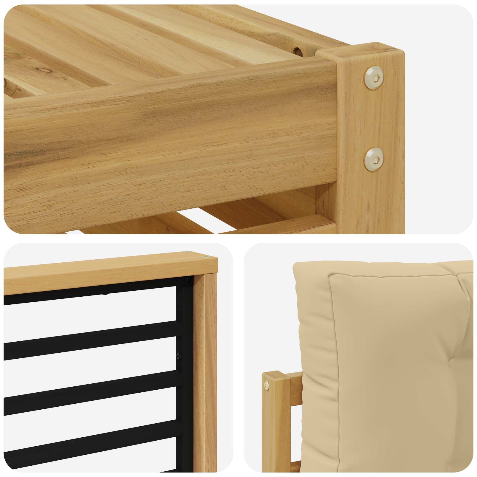Set vanjskih sofa 10 pcs Bijela i bež Čvrsto drvo akacije