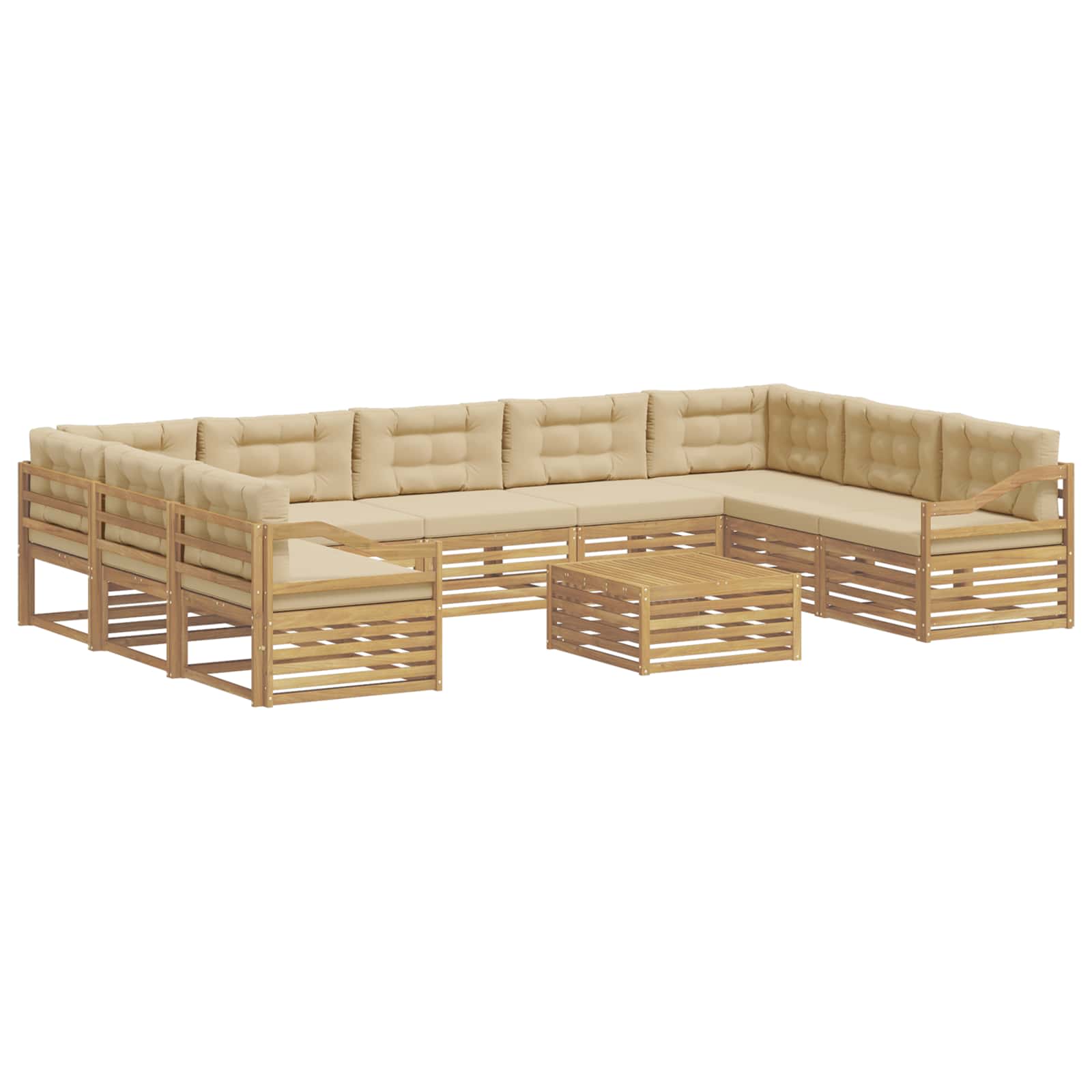 Set vanjskih sofa s jastukom 10 pcs Bijela i bež Poliester