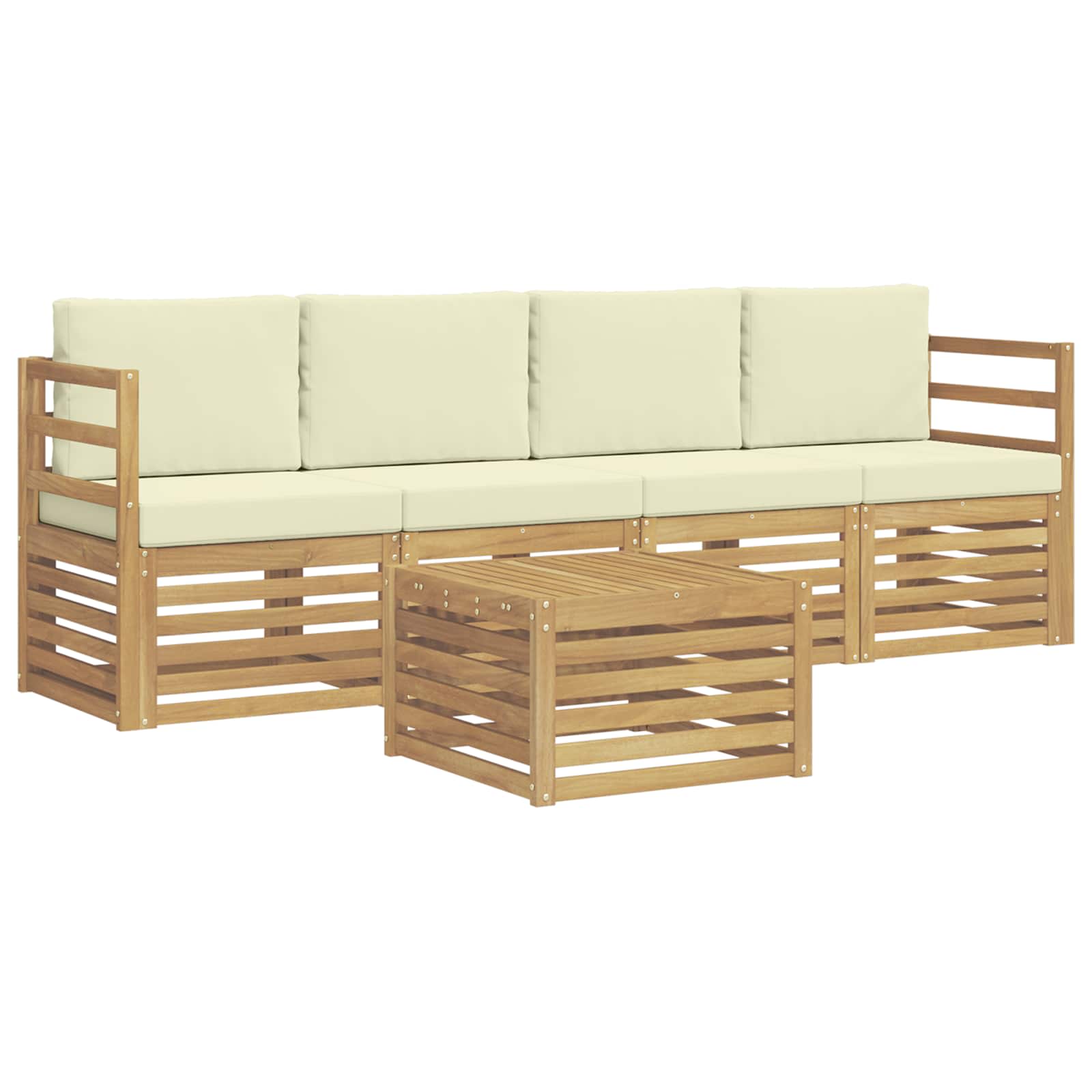 Set vanjskih sofa s jastukom 5 pcs Bijela i krem Poliester