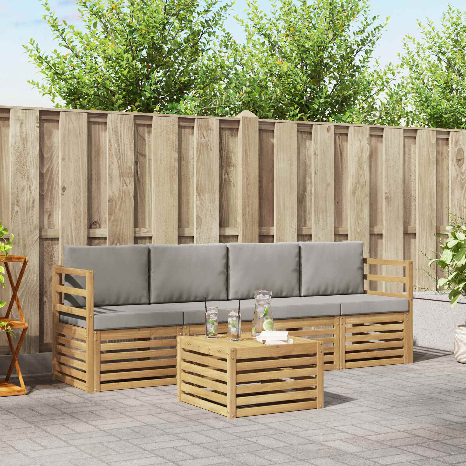 Set vanjskih sofa 5 pcs Bijela i svjetlosiva Poliester