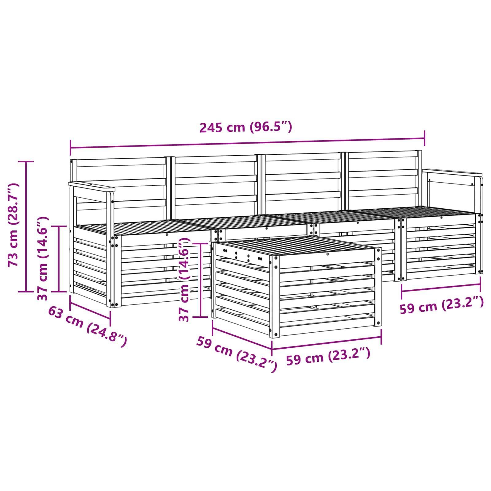 Set vanjskih sofa 5 pcs Bijela Čvrsto drvo akacije