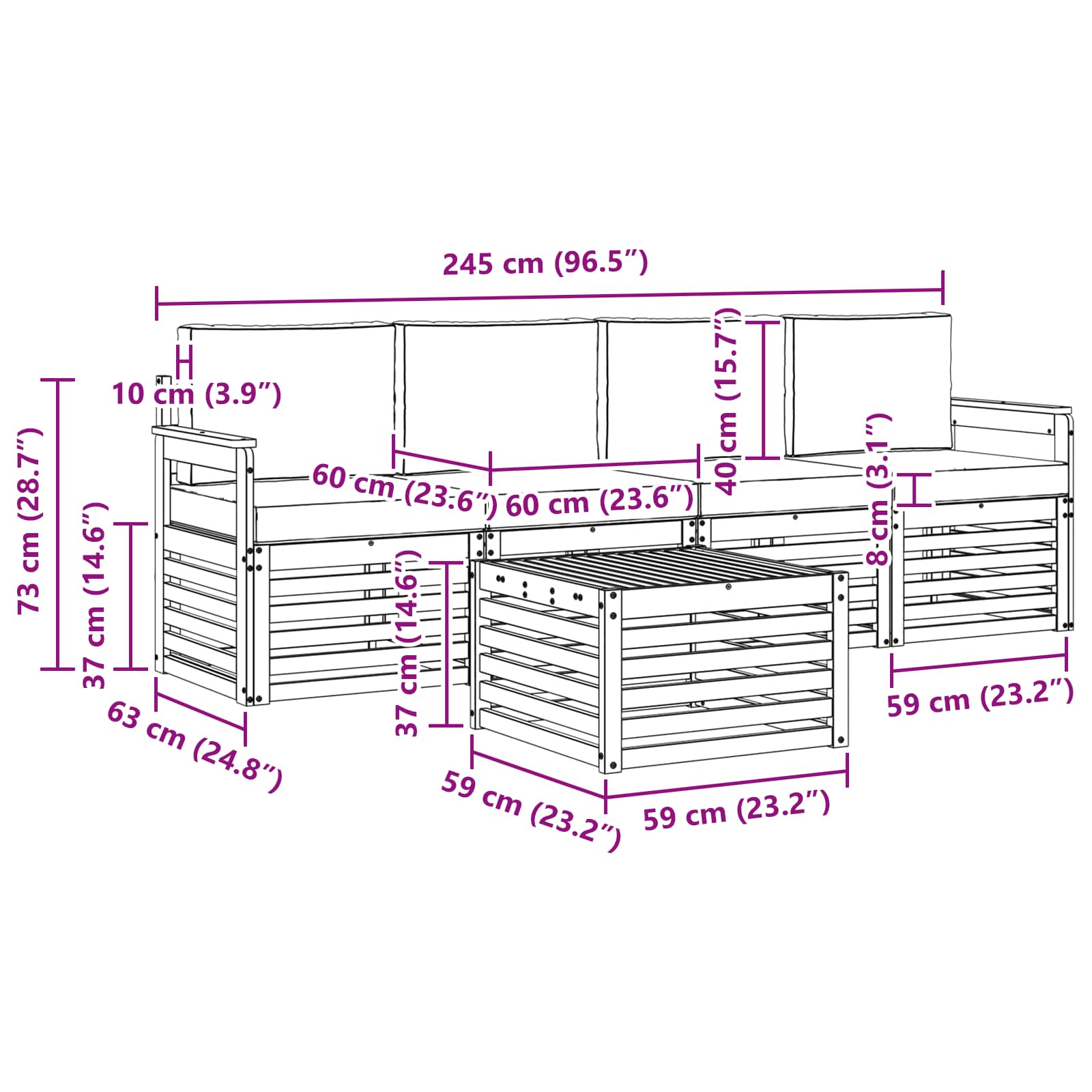 Set vanjskih sofa s jastukom 5 pcs Bijela i antracit Poliester