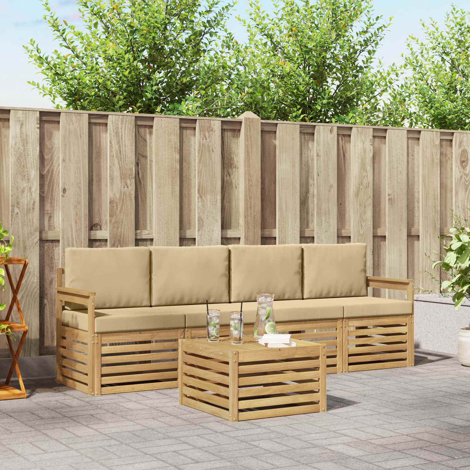 Set vanjskih sofa s jastukom 5 pcs Bijela i bež Poliester