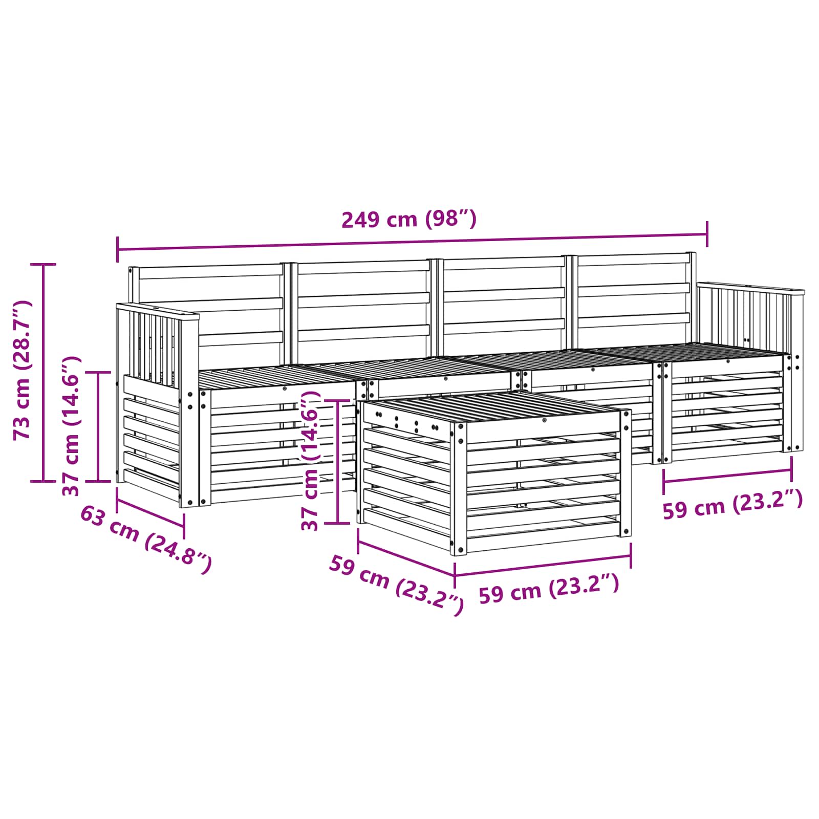 Set vanjskih sofa 5 pcs Bijela Čvrsto drvo akacije