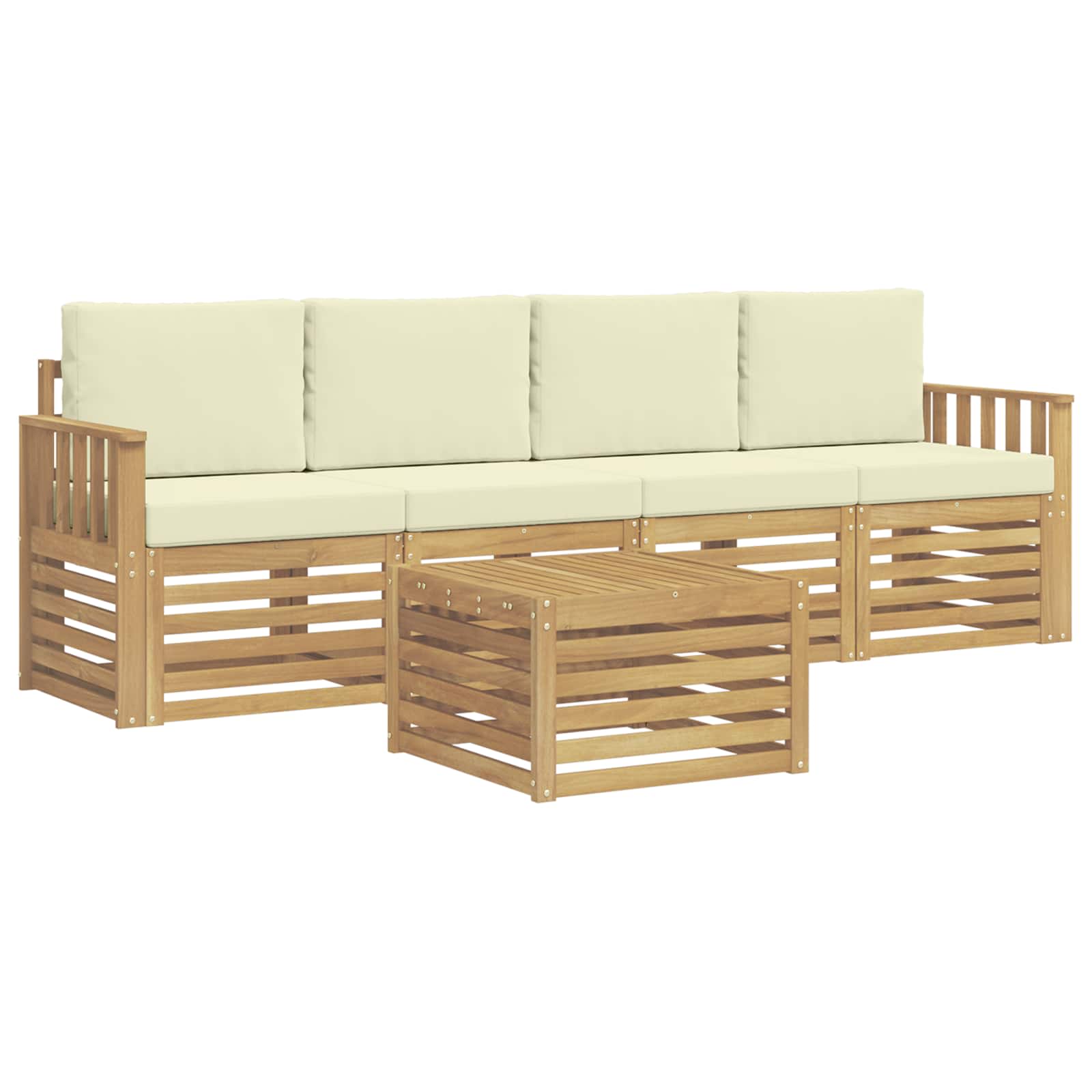Set vanjskih sofa s jastukom 5 pcs Bijela i krem Poliester