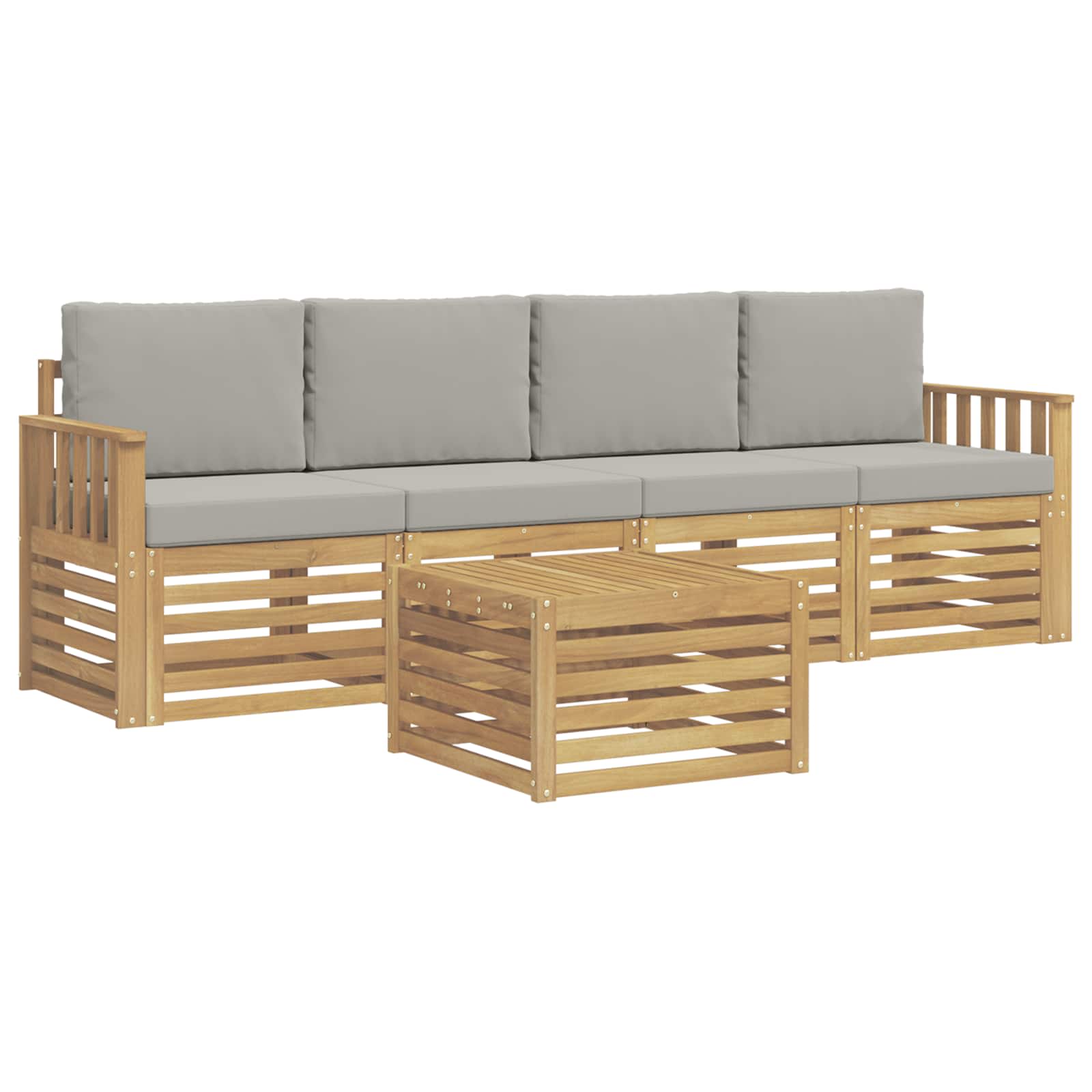 Set vanjskih sofa 5 pcs Bijela i svjetlosiva Poliester
