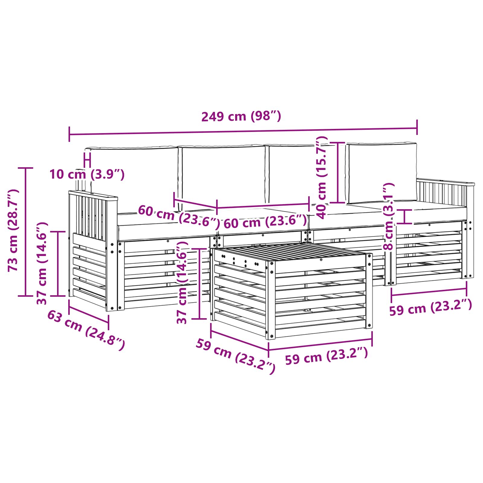 Set vanjskih sofa s jastukom 5 pcs Bijela i antracit Poliester