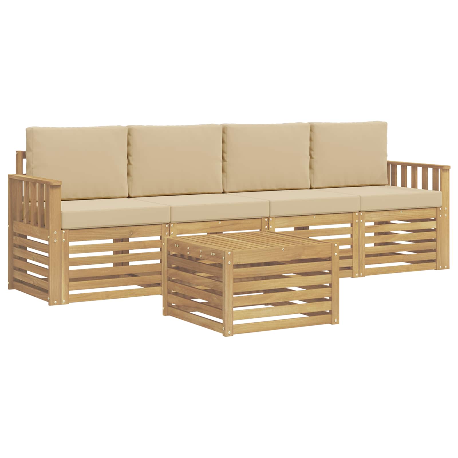Set vanjskih sofa s jastukom 5 pcs Bijela i bež Poliester
