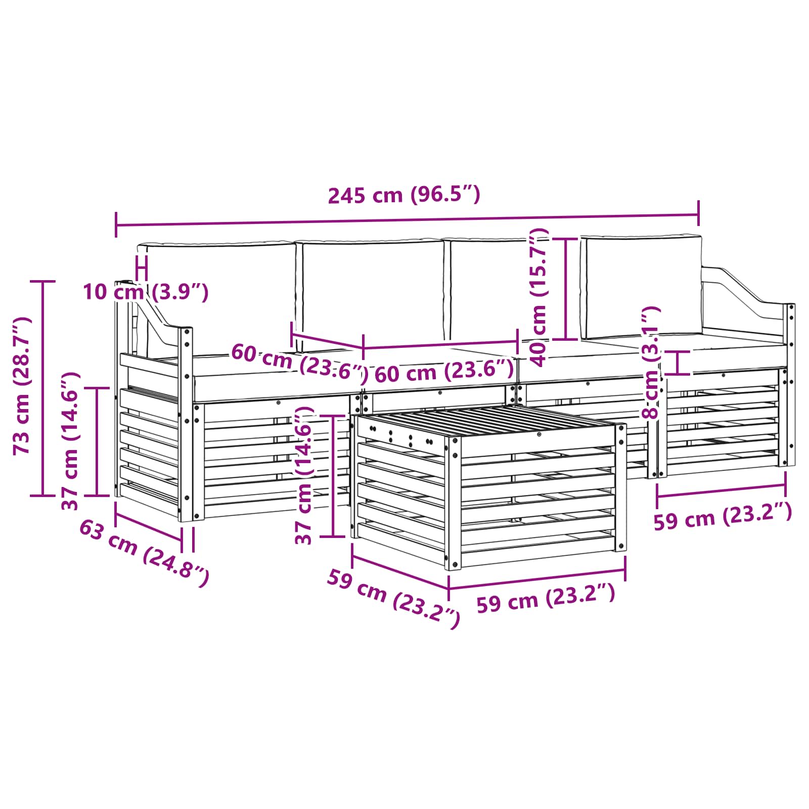 Set vanjskih sofa s jastukom 5 pcs Bijela i bež Poliester