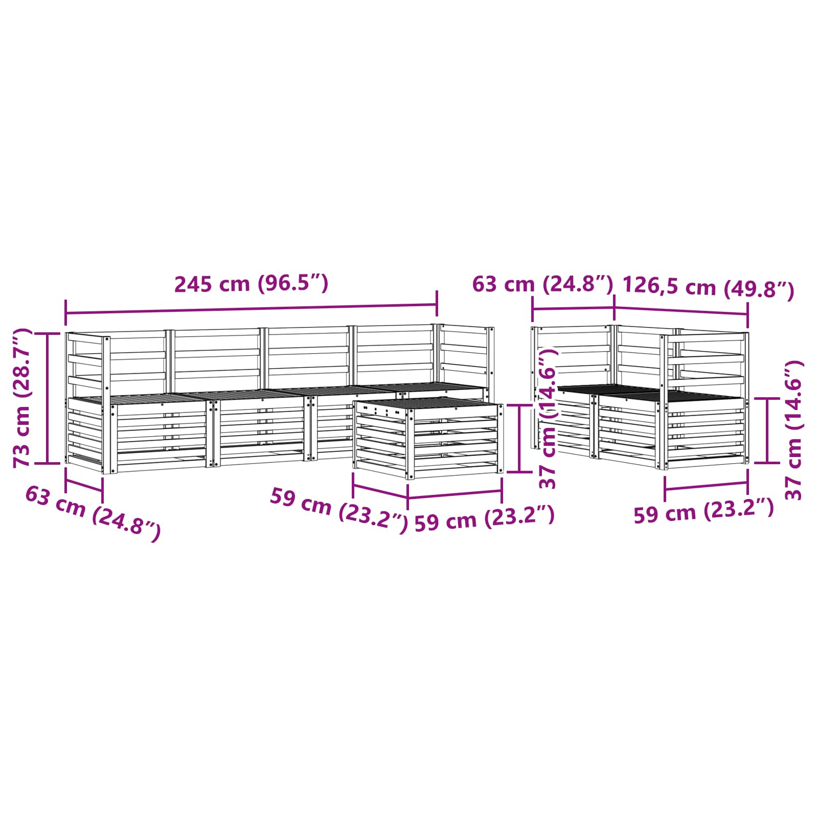 Set vanjskih sofa 7 pcs Bijela Čvrsto drvo akacije