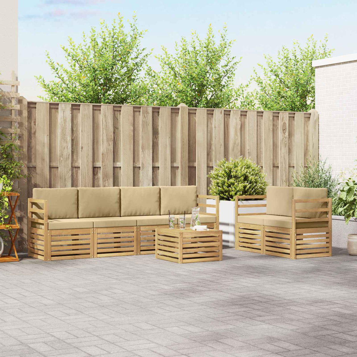 Set vanjskih sofa s jastukom 7 pcs Bijela i bež Poliester