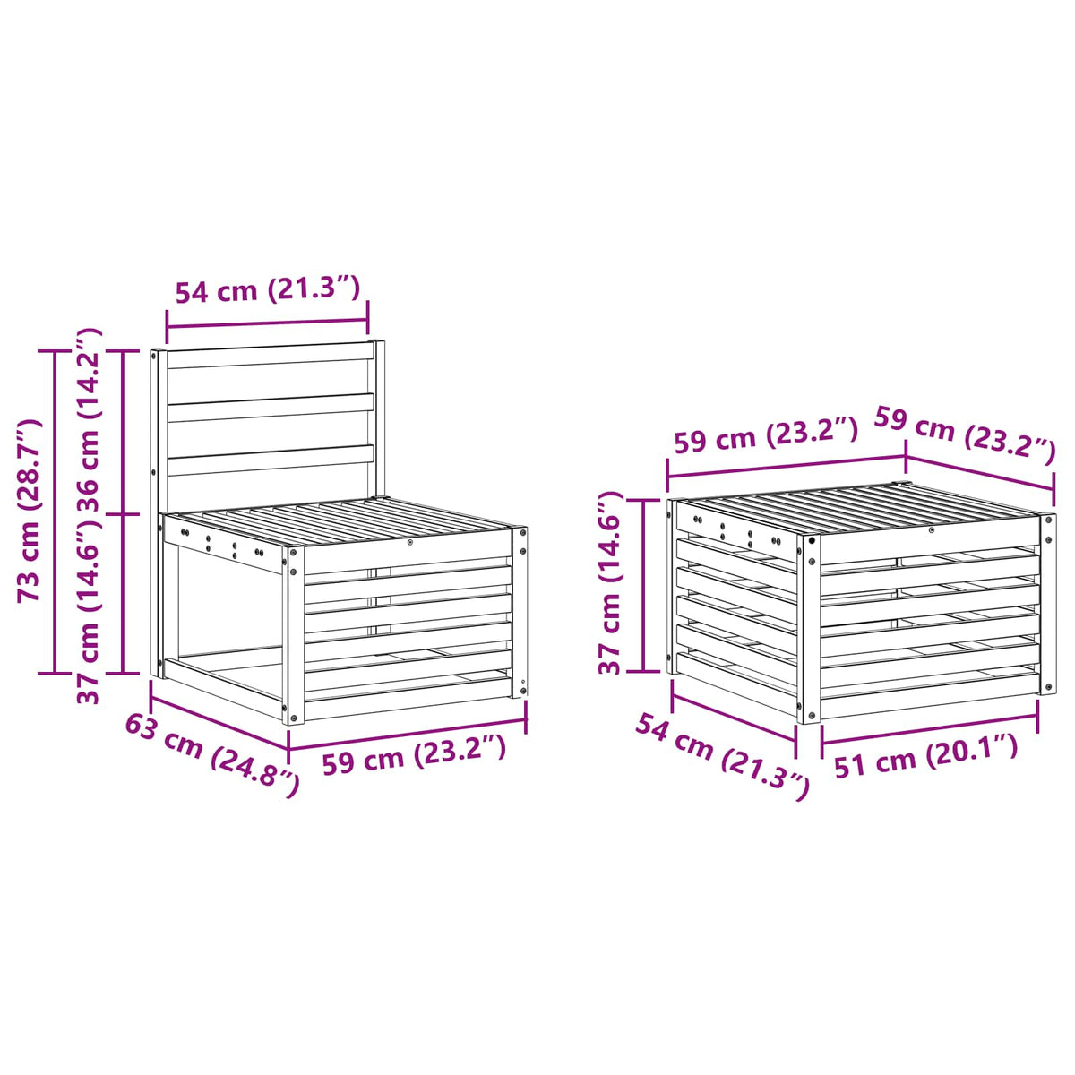 Set vanjskih sofa 7 kom. Bijela Čvrsto drvo akacije
