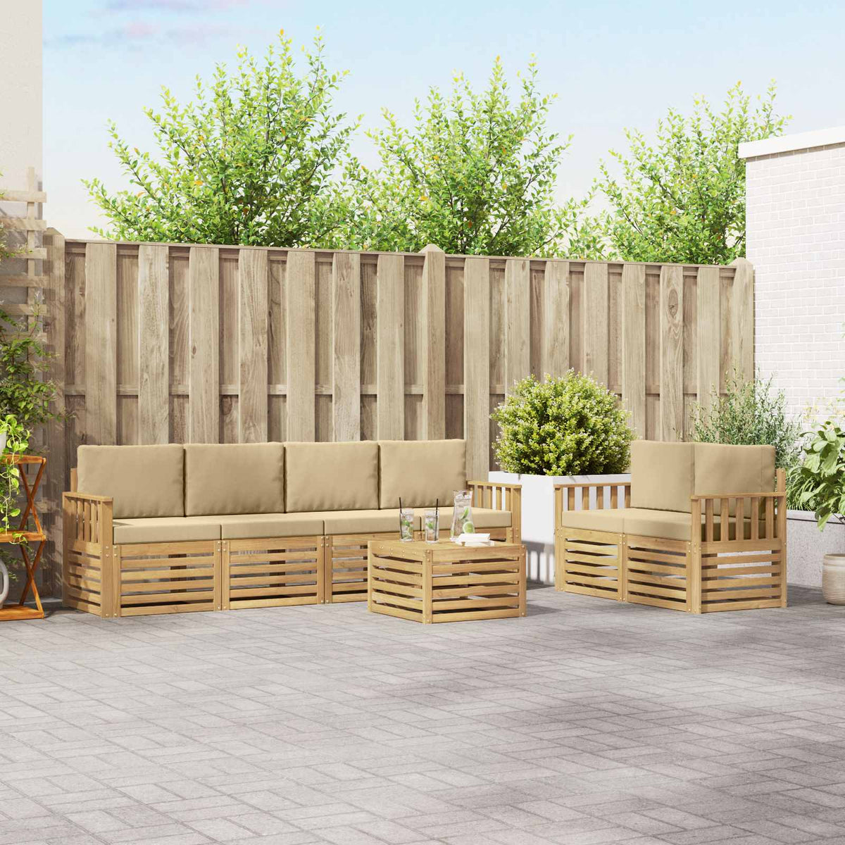 Set vanjskih sofa 7 kom. Bijela i bež Poliester 59 x 59 x 37 cm