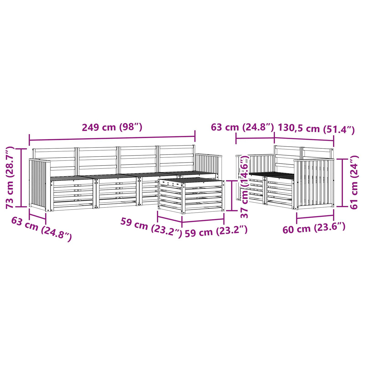 Set vanjskih sofa 7 kom. Bijela Čvrsto drvo akacije