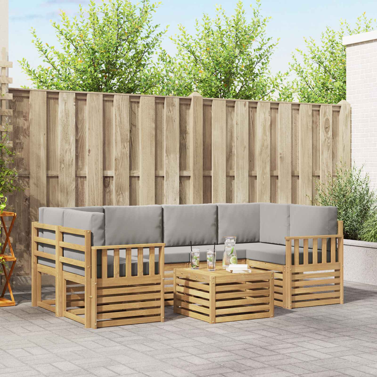 Set vanjskih sofa 7 pcs Bijela i svjetlosiva Poliester