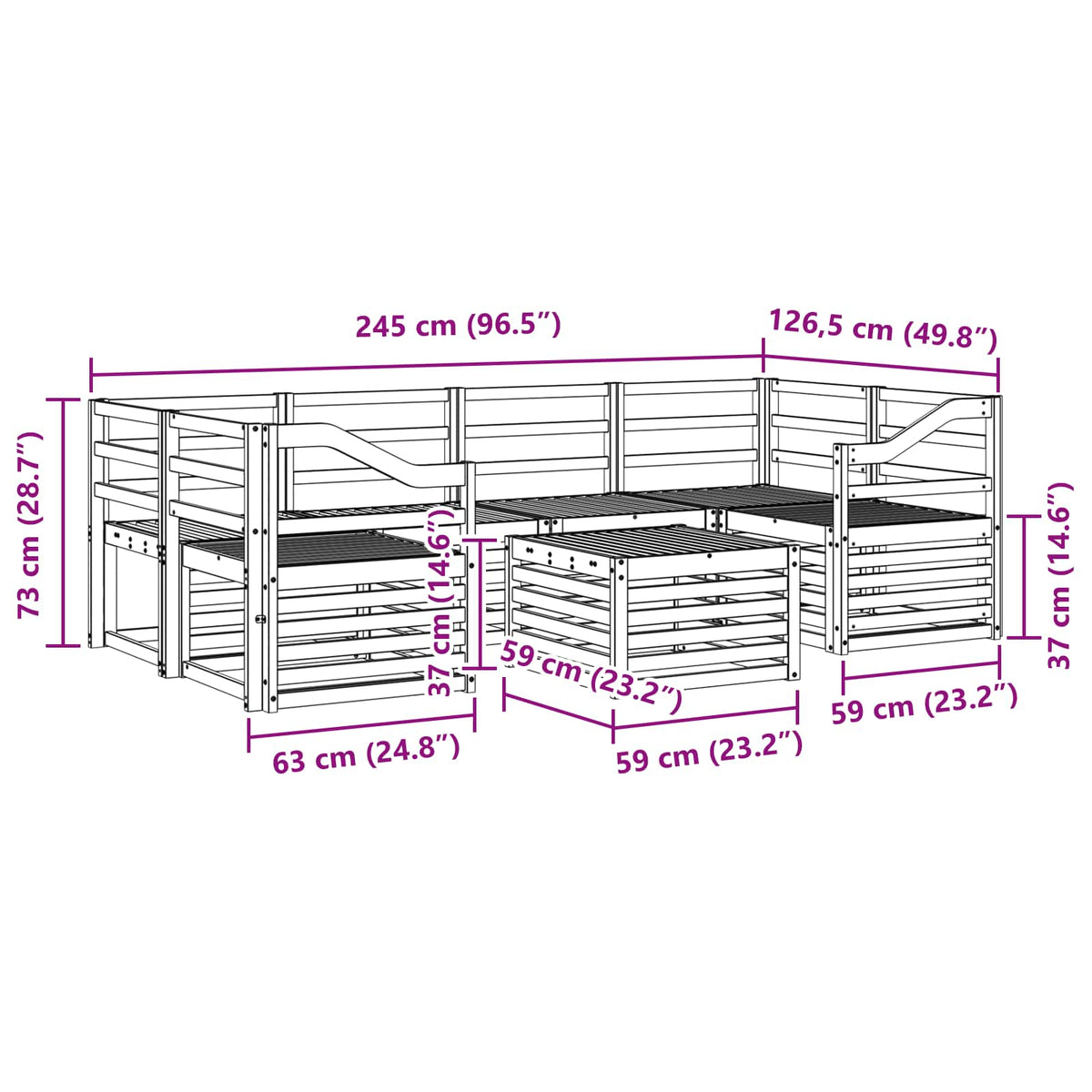 Set vanjskih sofa 7 kom. Bijela Čvrsto drvo akacije