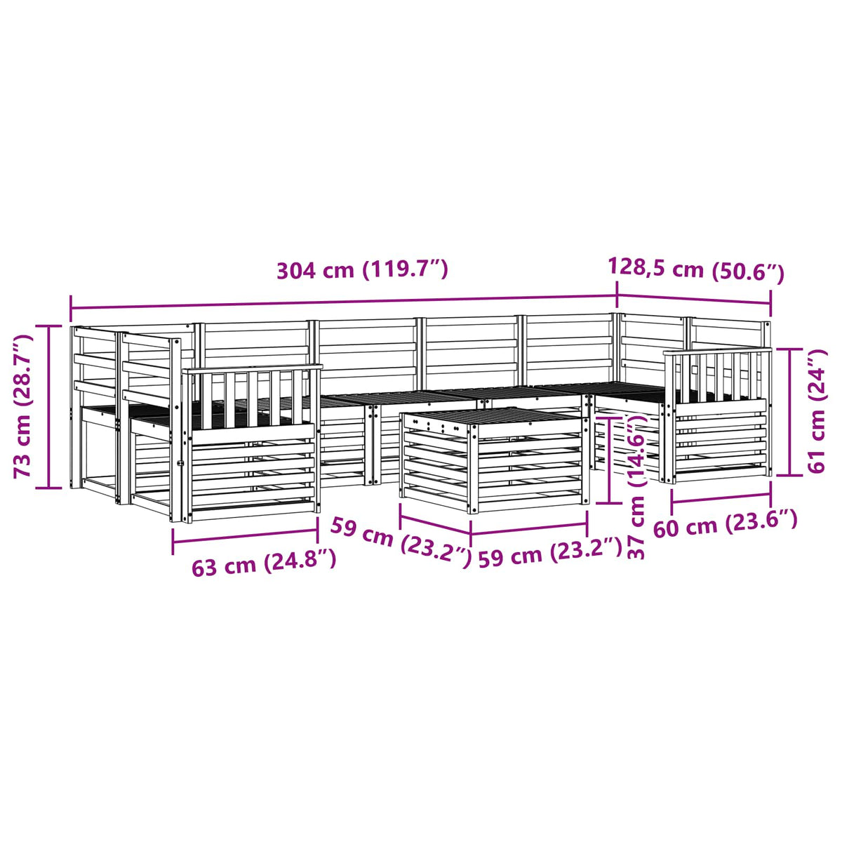 Set vanjskih sofa 8 kom. Bijela Čvrsto drvo akacije