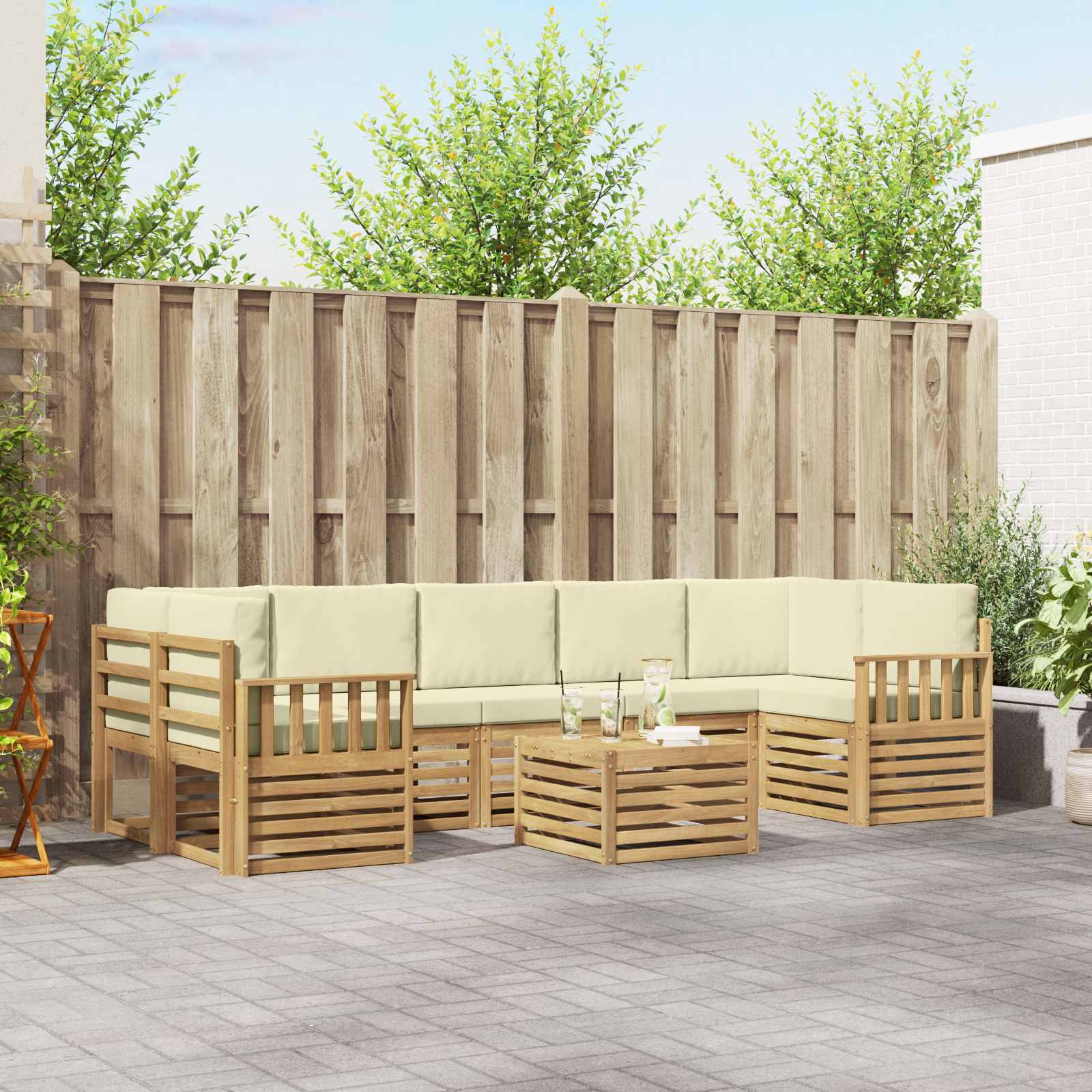 Set vanjskih sofa s jastukom 8 pcs Bijela i krem Poliester