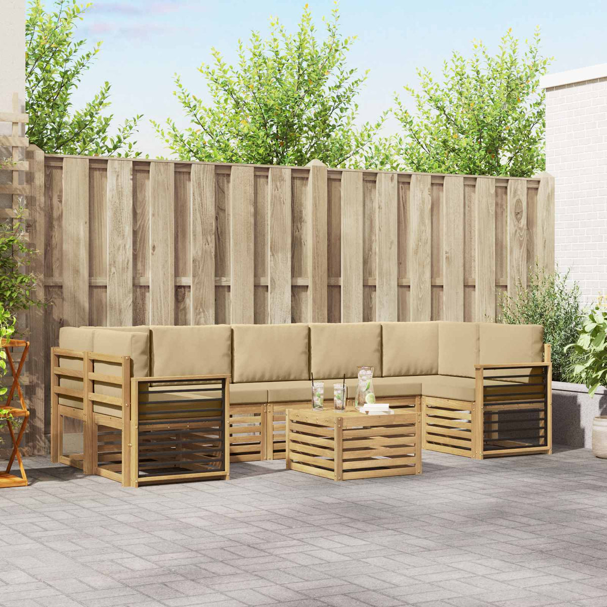 Setovi sofa Čvrsto drvo akacije Bež 59 x 59 x 37 cm