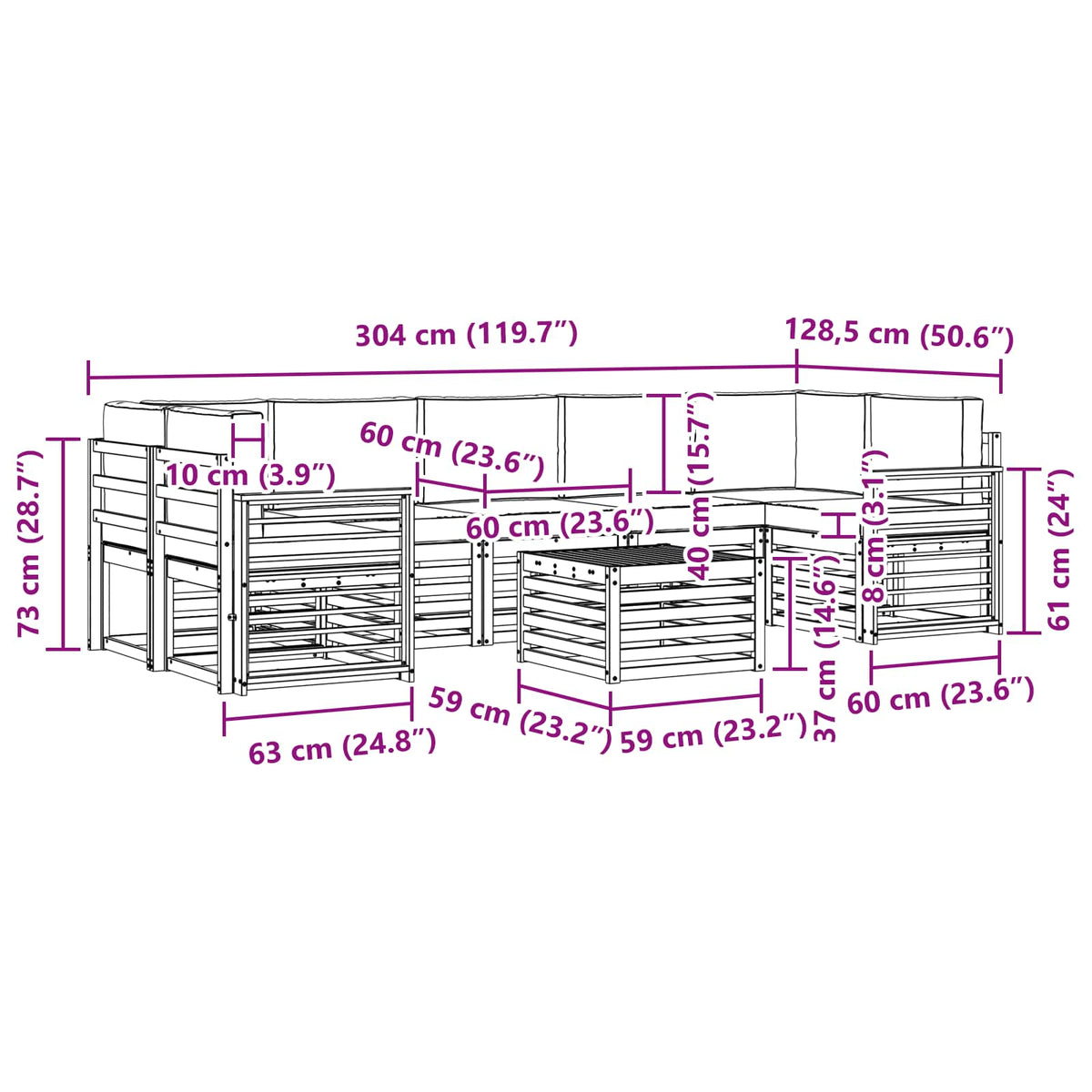 Setovi sofa Čvrsto drvo akacije Bež 59 x 59 x 37 cm