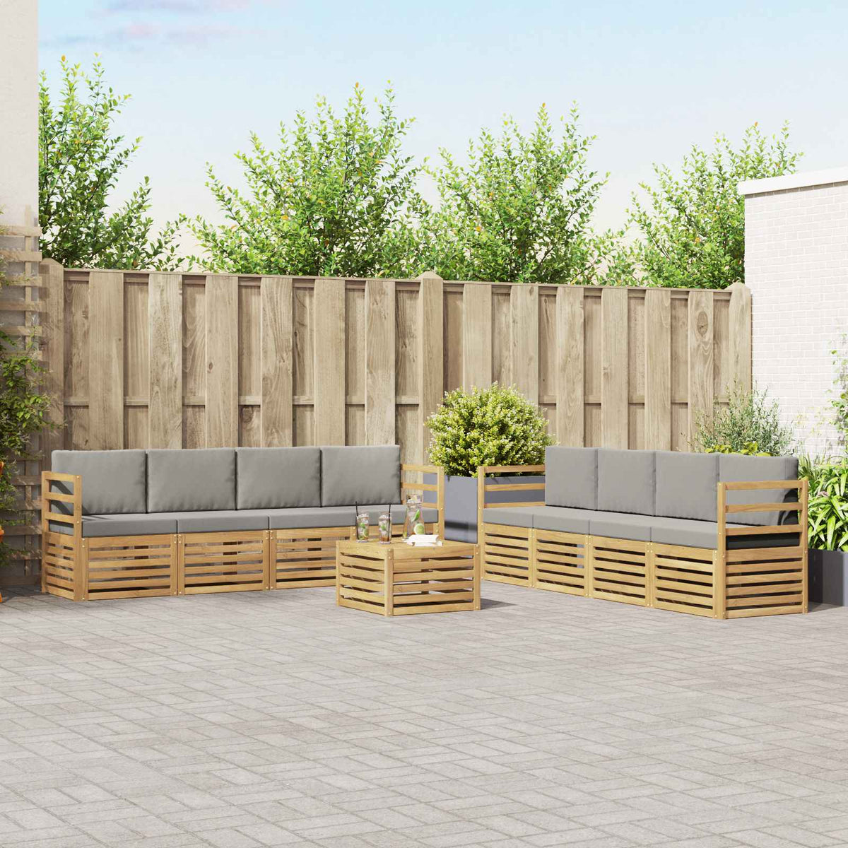 Set vanjskih sofa 9 kom. Bijela i svjetlosiva Poliester