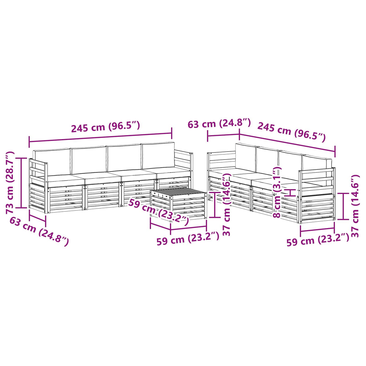 Set vanjskih sofa 9 kom. Bijela i svjetlosiva Poliester