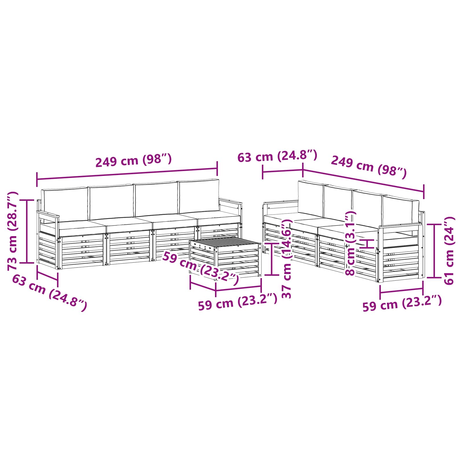 Set vanjskih sofa 9 pcs Bijela i krem 59 x 59 x 37 cm Poliester
