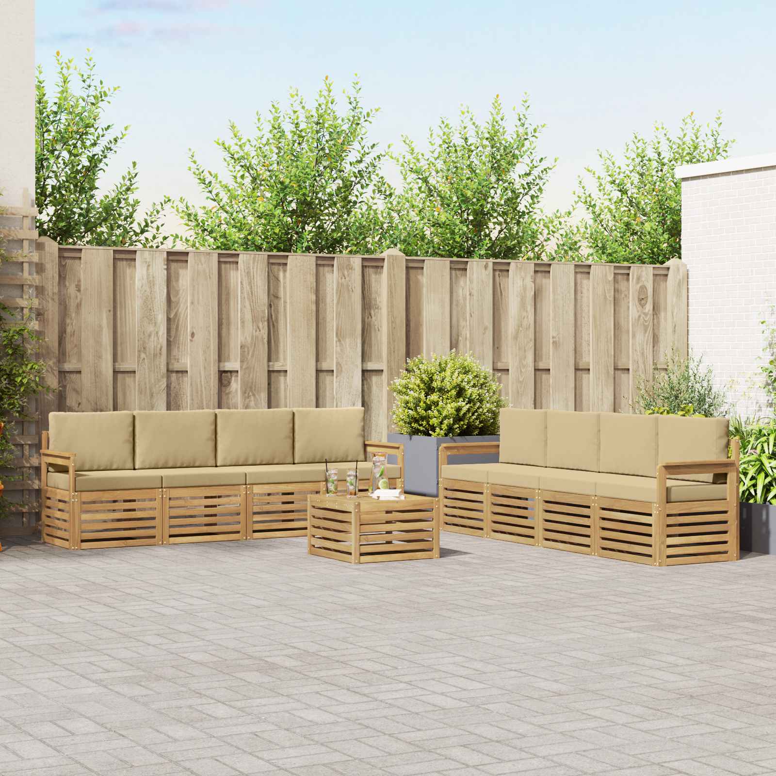 Set vanjskih sofa 9 pcs Bijela i bež 59 x 59 x 37 cm Poliester